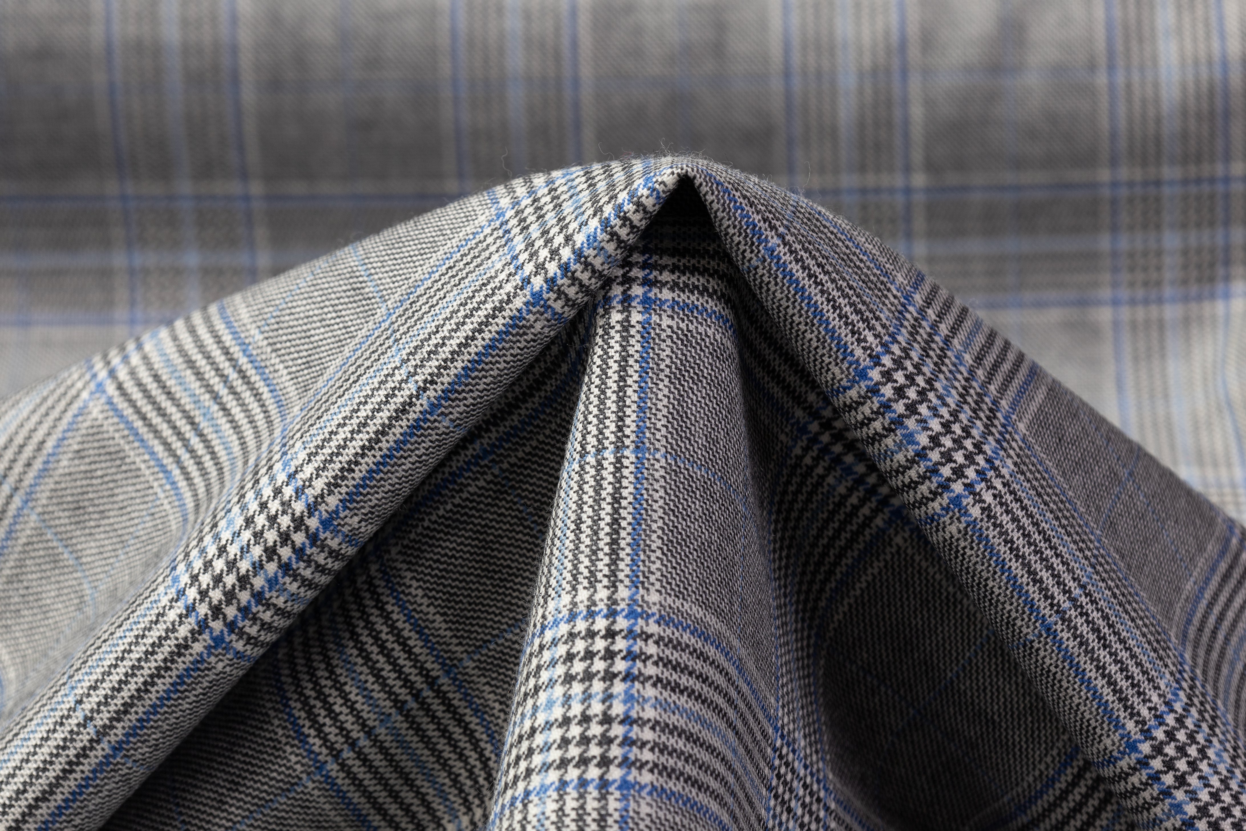 Glen Check Italian Wool Suiting - Gray / Blue