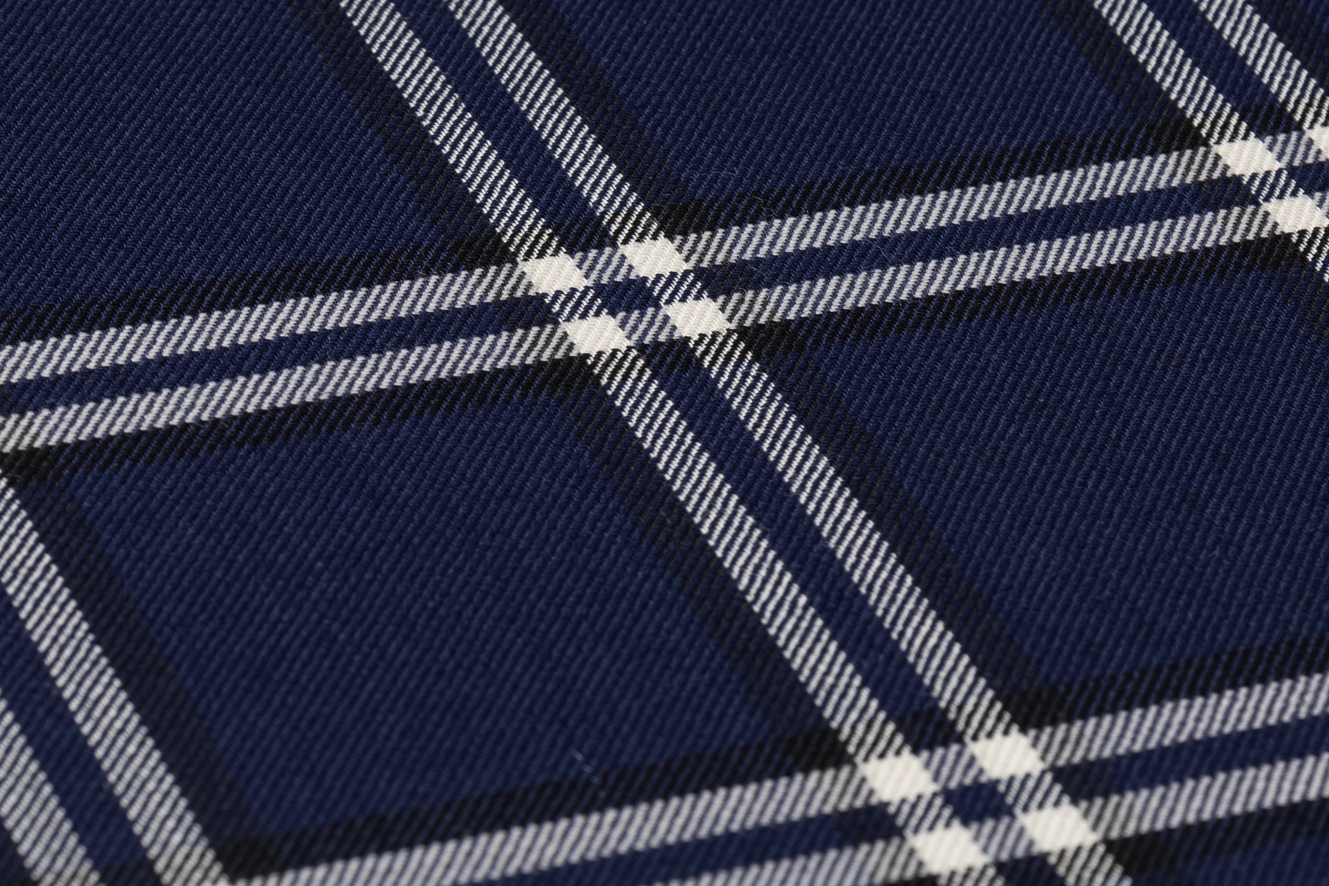 Checked Italian Stretch Wool Suiting - Navy Blue
