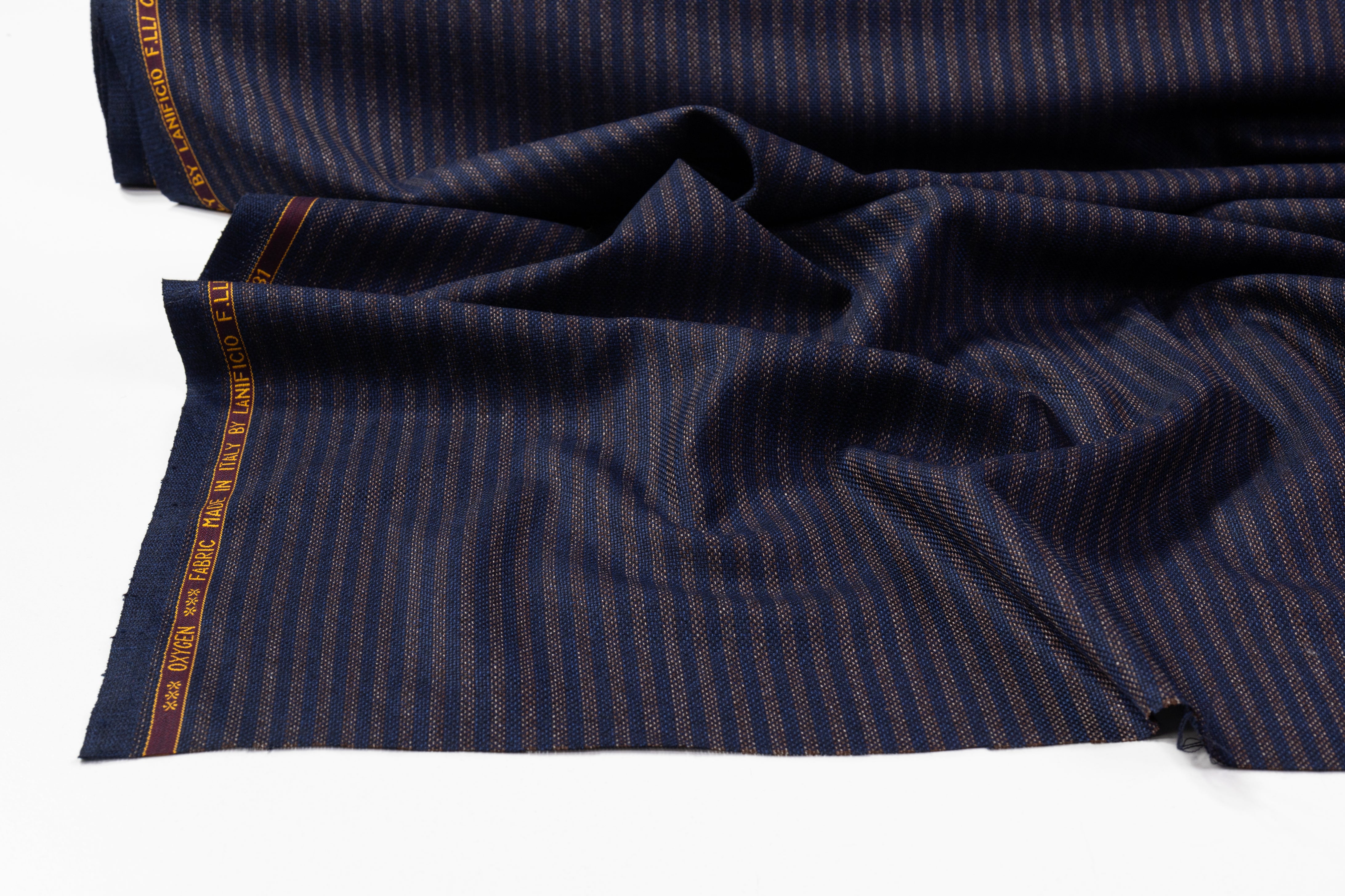 Cerruti - Striped Italian Wool Suiting - Navy / Brown
