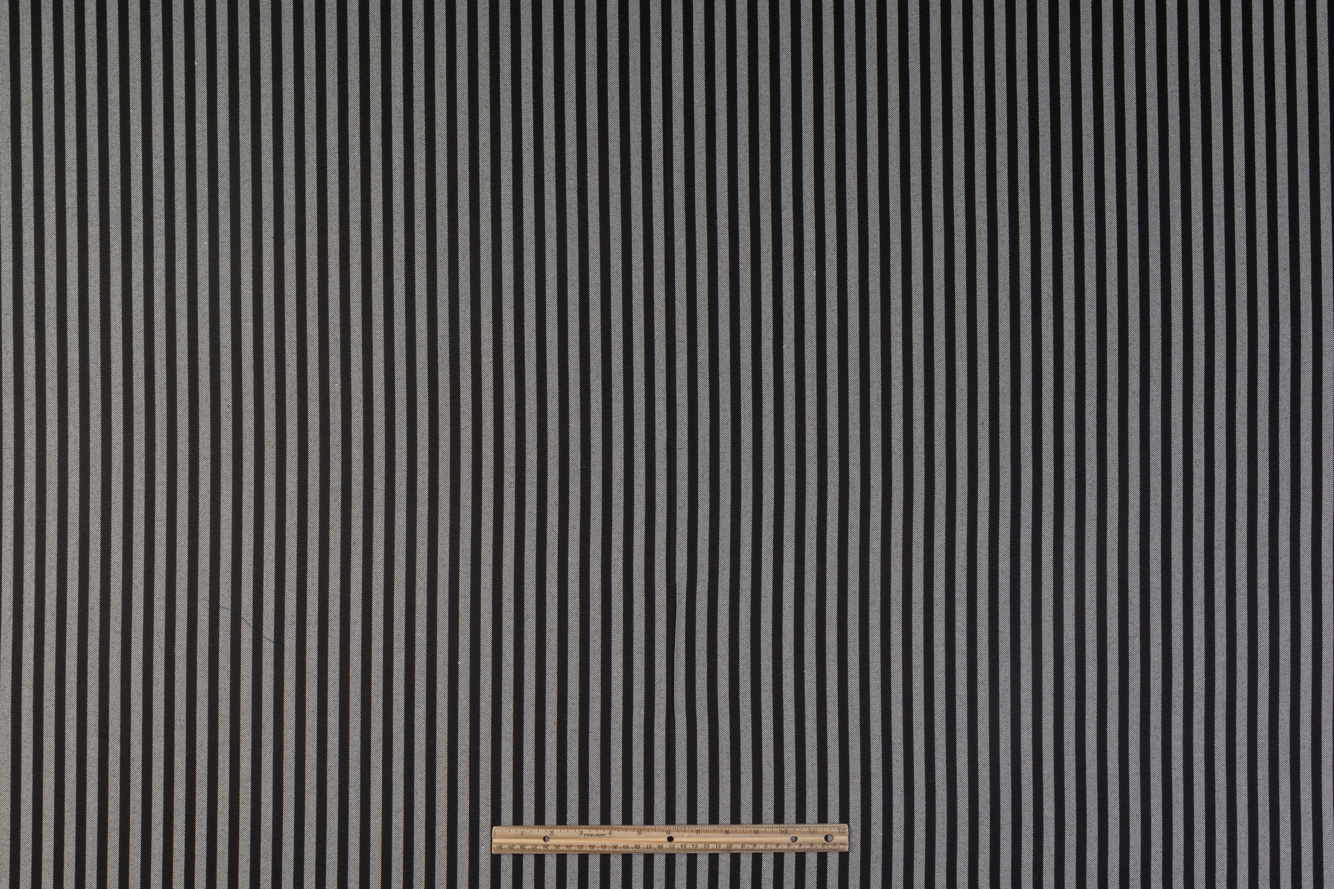 Striped Italian Wool Nylon Suiting - Black / Gray