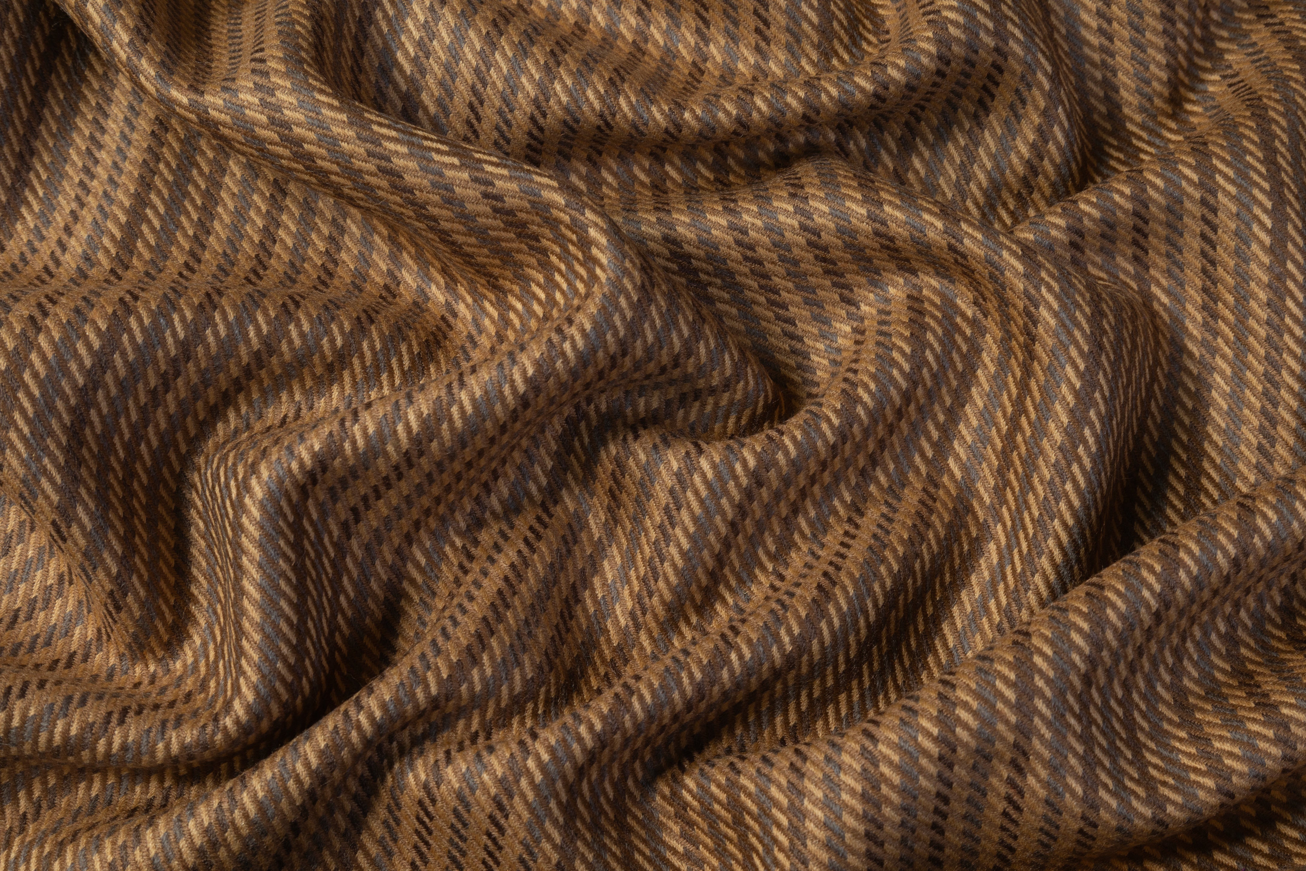 Striped Italian Wool Nylon Blend - Camel Brown / Gray