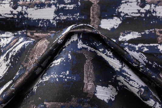 Abstract Metallic Brocade - Blue / Gray / Black