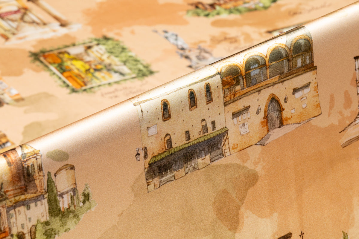 Bologna Landmarks Printed Italian Silk Charmeuse - Beige