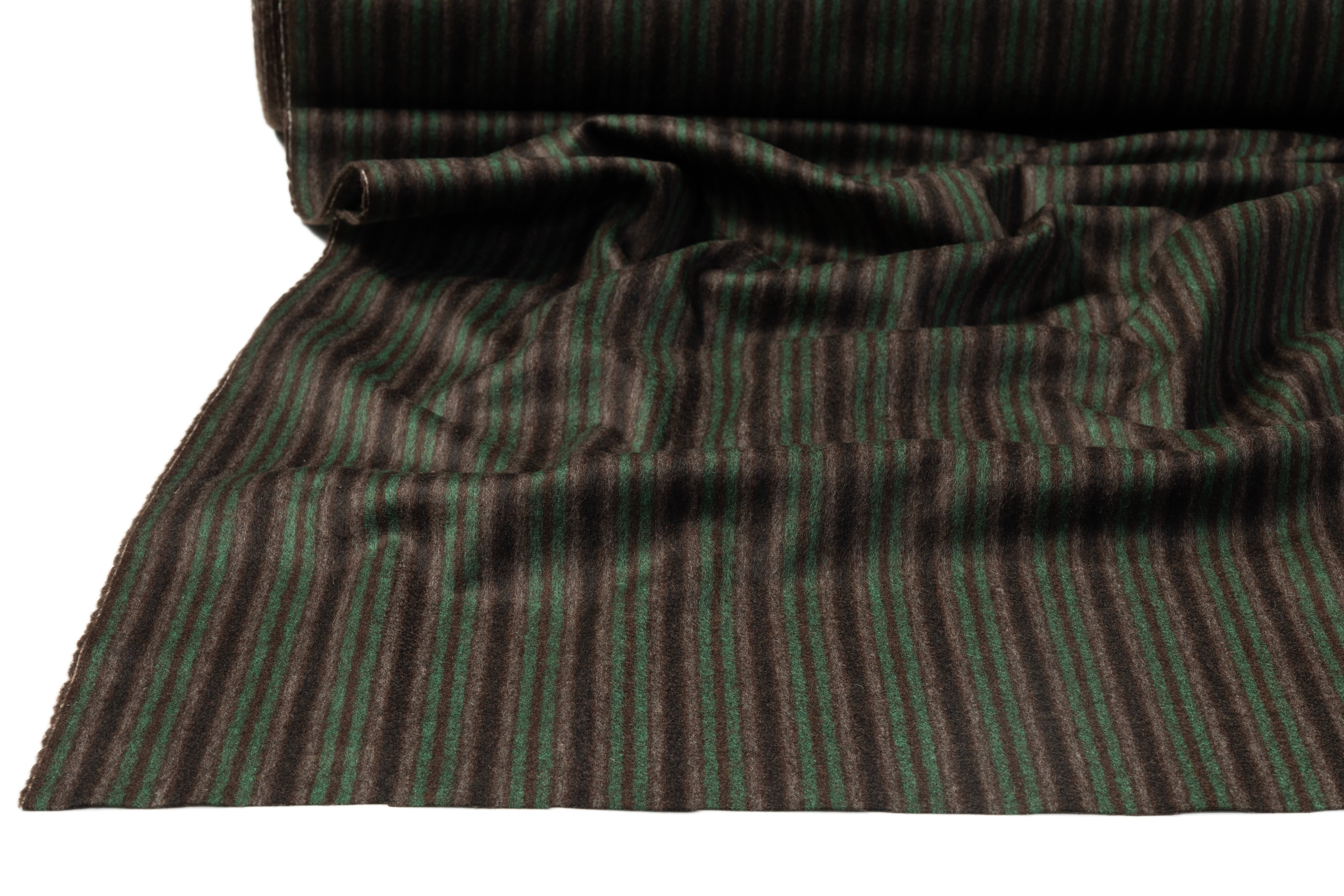 Striped Italian Wool Nylon Flannel - Green / Brown