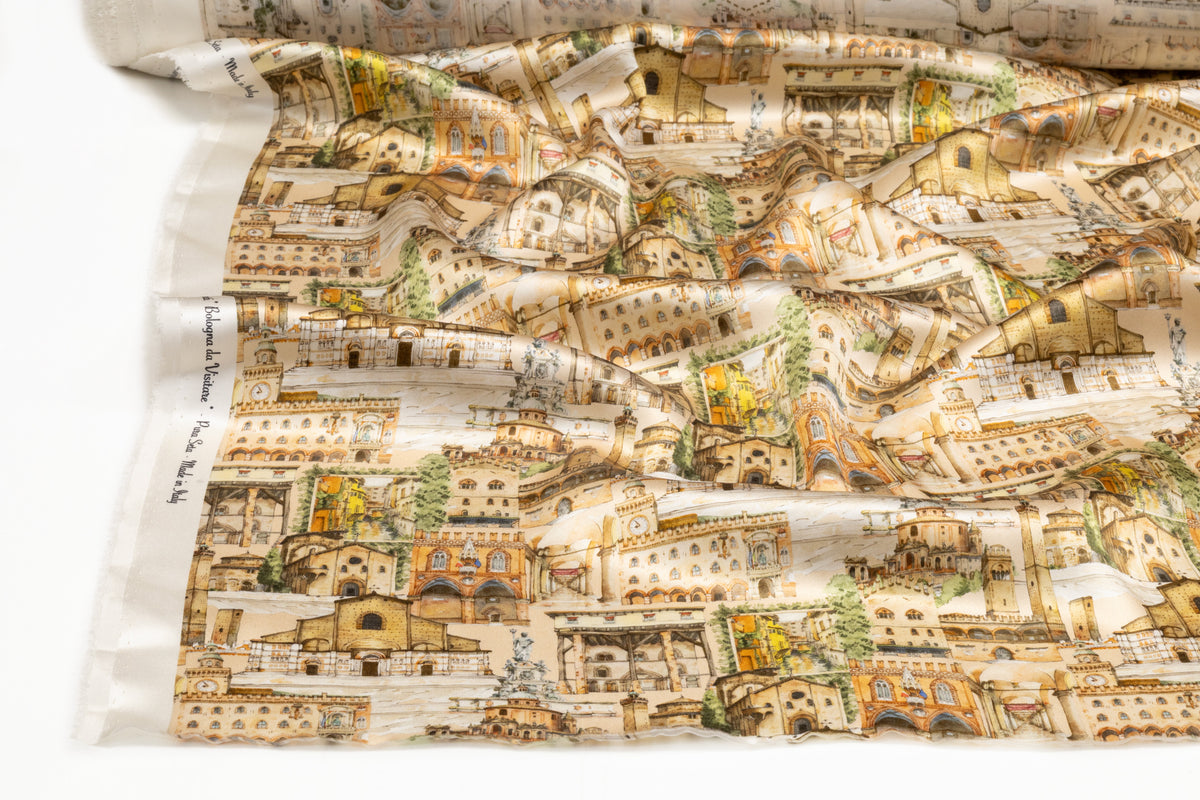 Italian Landmarks Printed Italian Silk Charmeuse - Beige