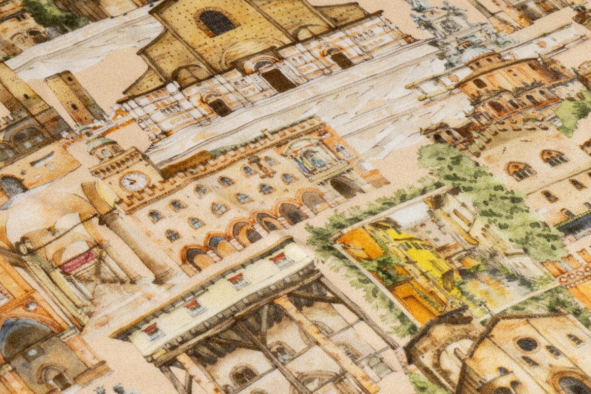 Italian Landmarks Printed Italian Silk Charmeuse - Beige