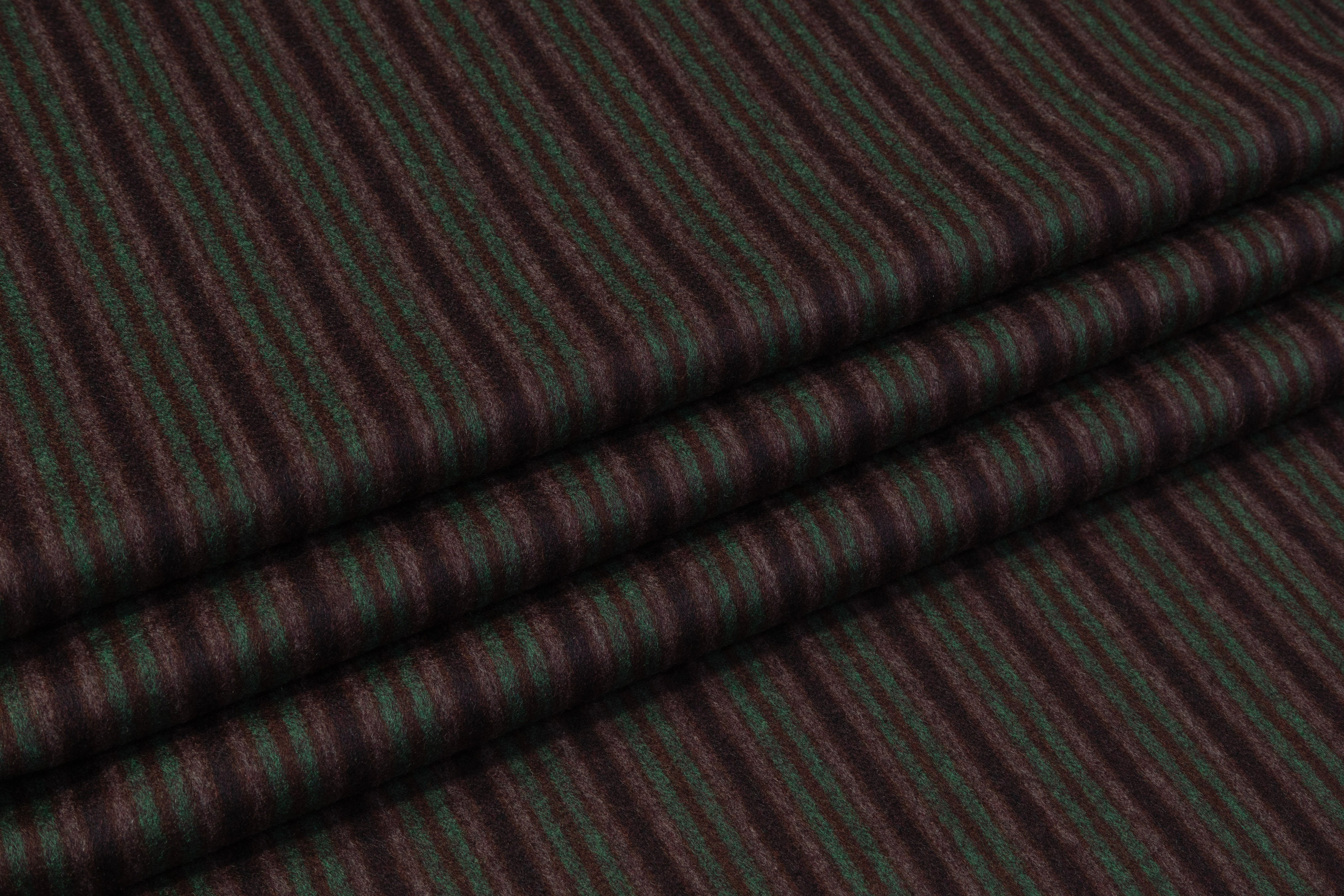 Striped Italian Wool Nylon Flannel - Green / Dark Brown