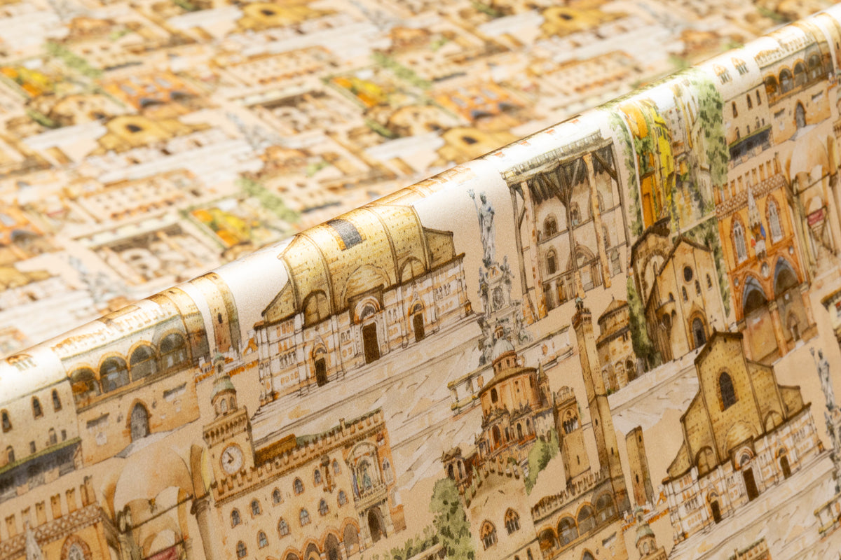 Italian Landmarks Printed Italian Silk Charmeuse - Beige