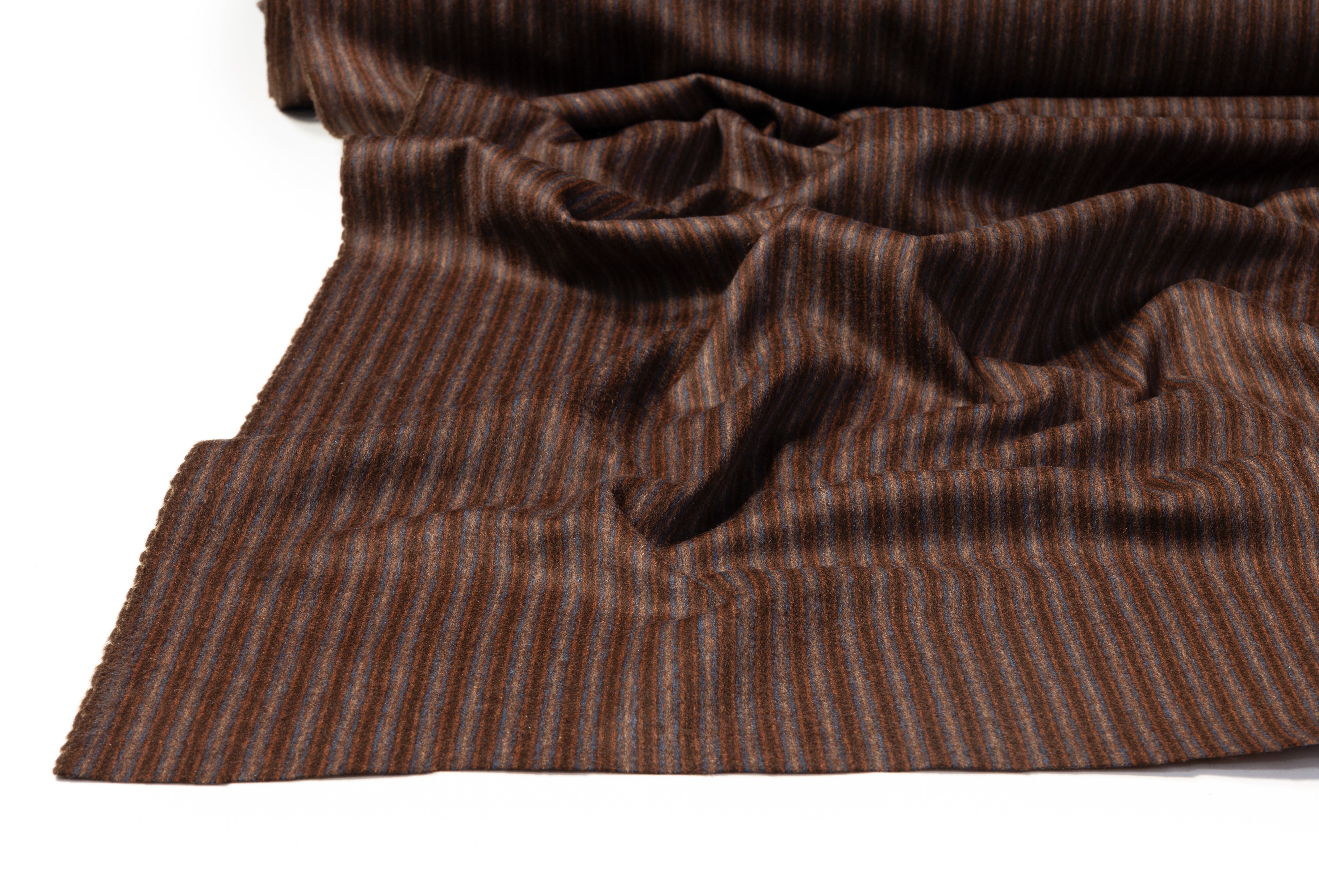 Striped Italian Wool Nylon Flannel - Brown / Blue