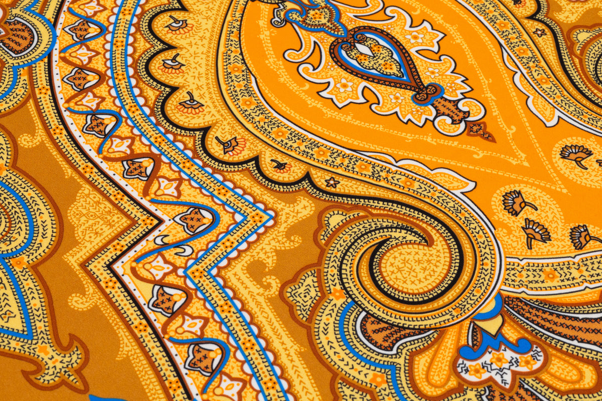 Paisley Italian Silk Crepe de Chine - Golden Orange
