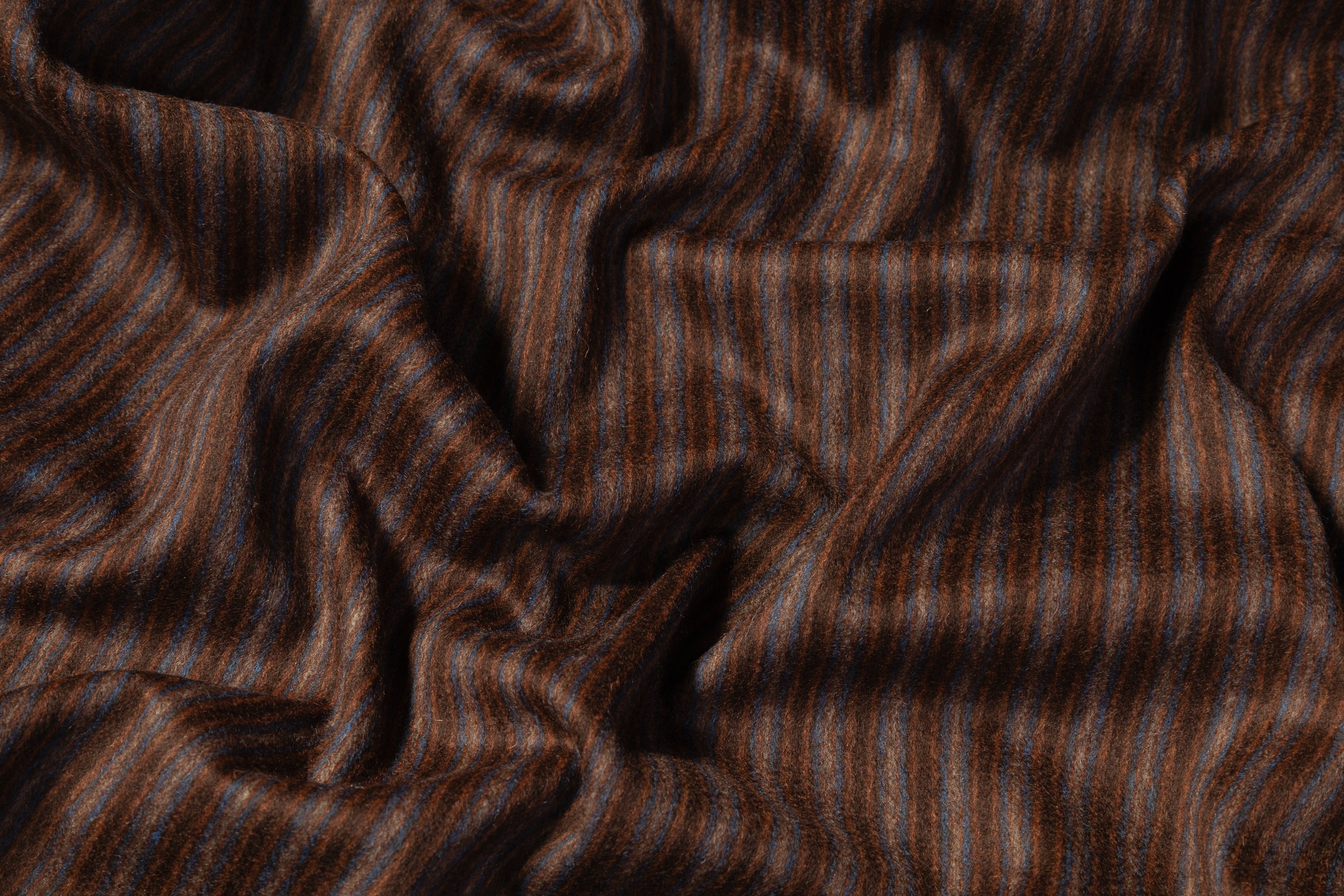 Striped Italian Wool Nylon Flannel - Brown / Blue
