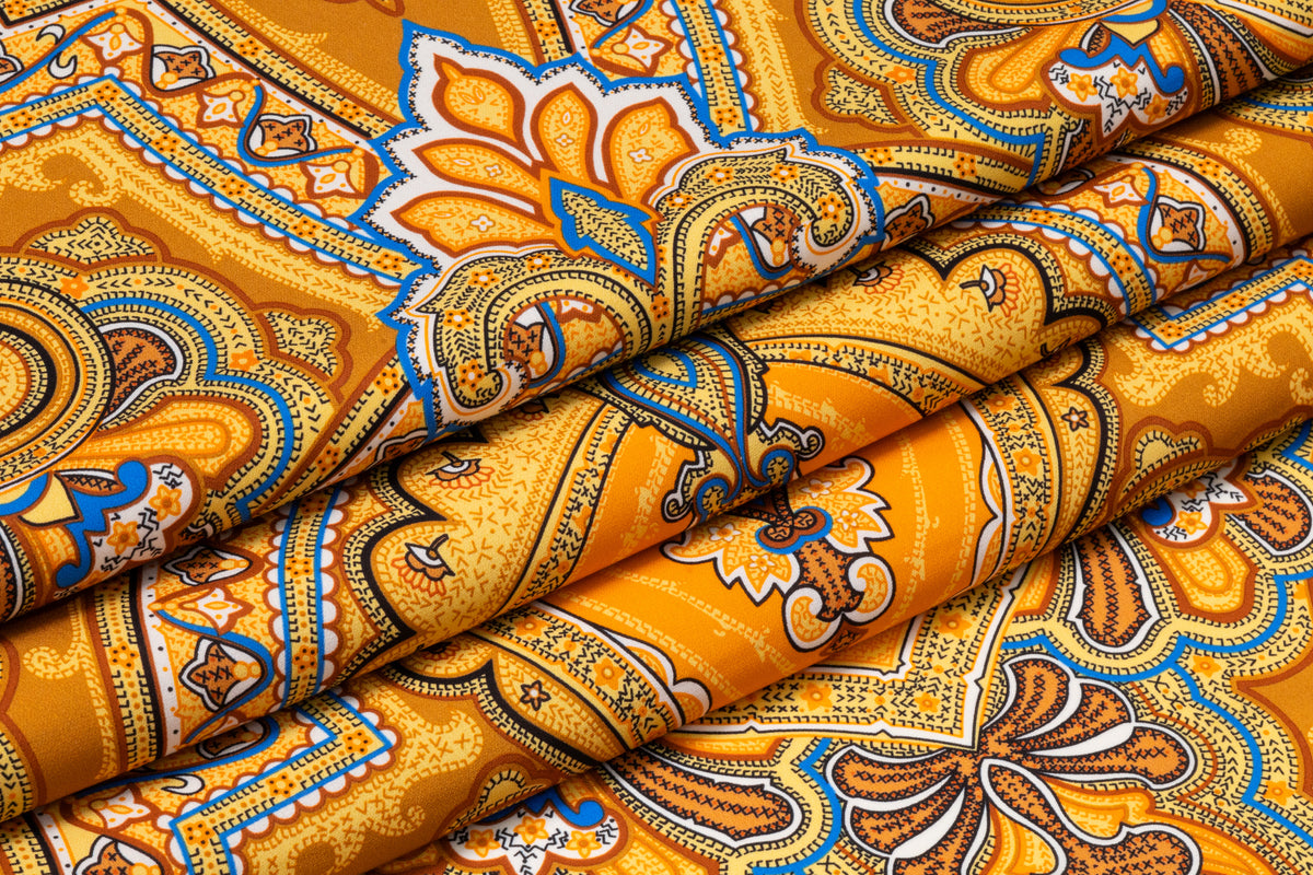 Paisley Italian Silk Crepe de Chine - Golden Orange