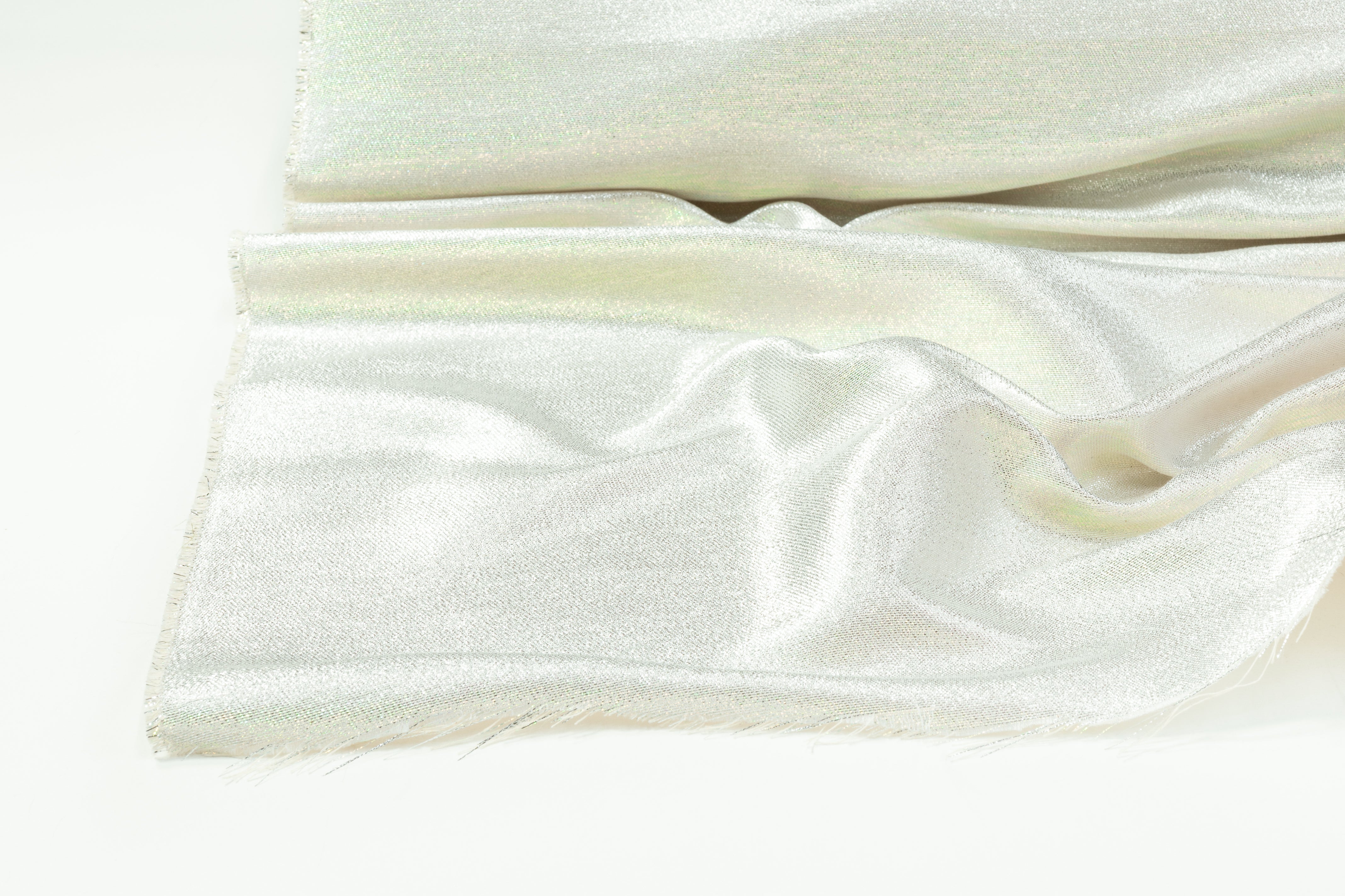 Iridescent Metallic Brocade - Silver / Green
