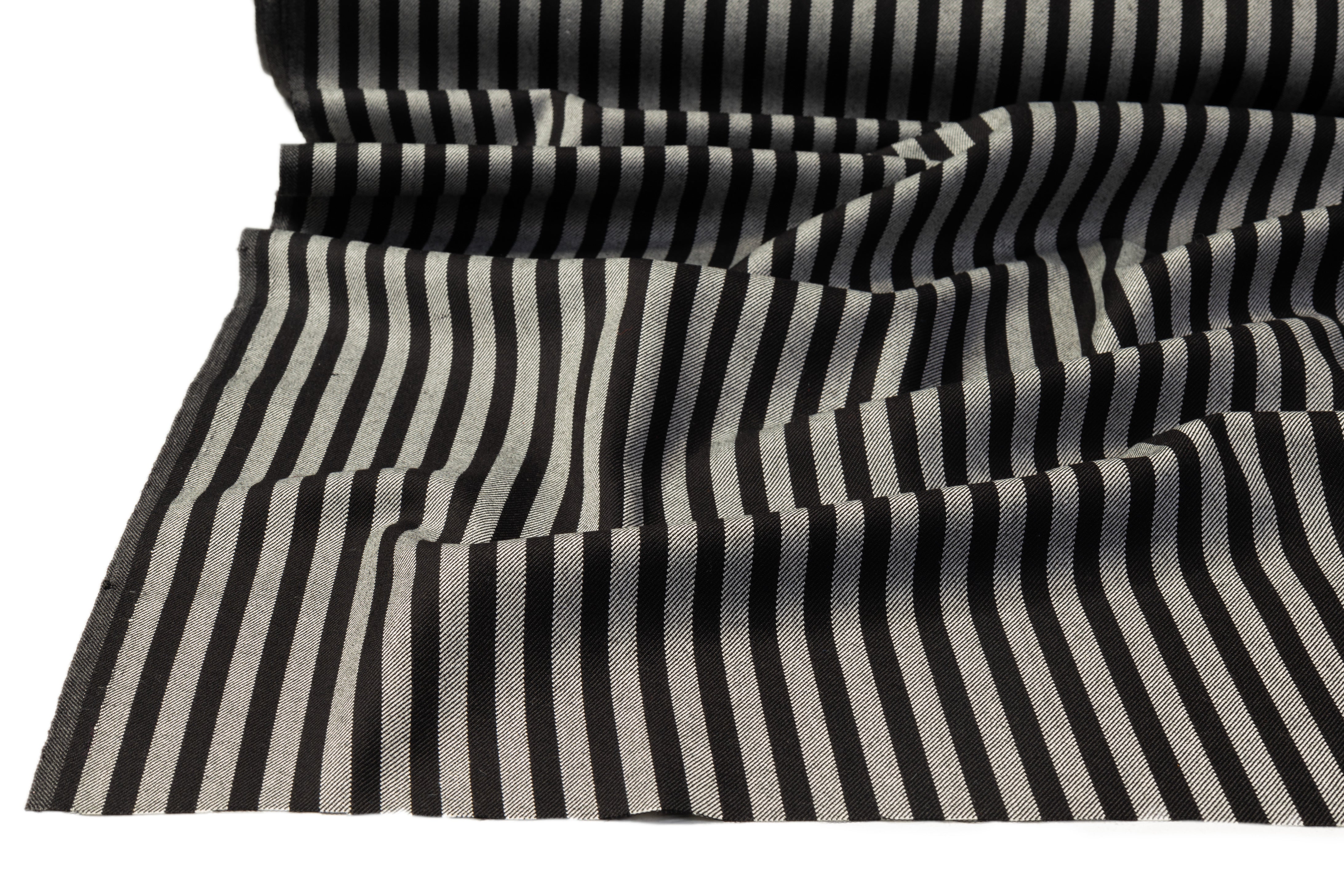 Striped Italian Wool Nylon Suiting - Black / Gray