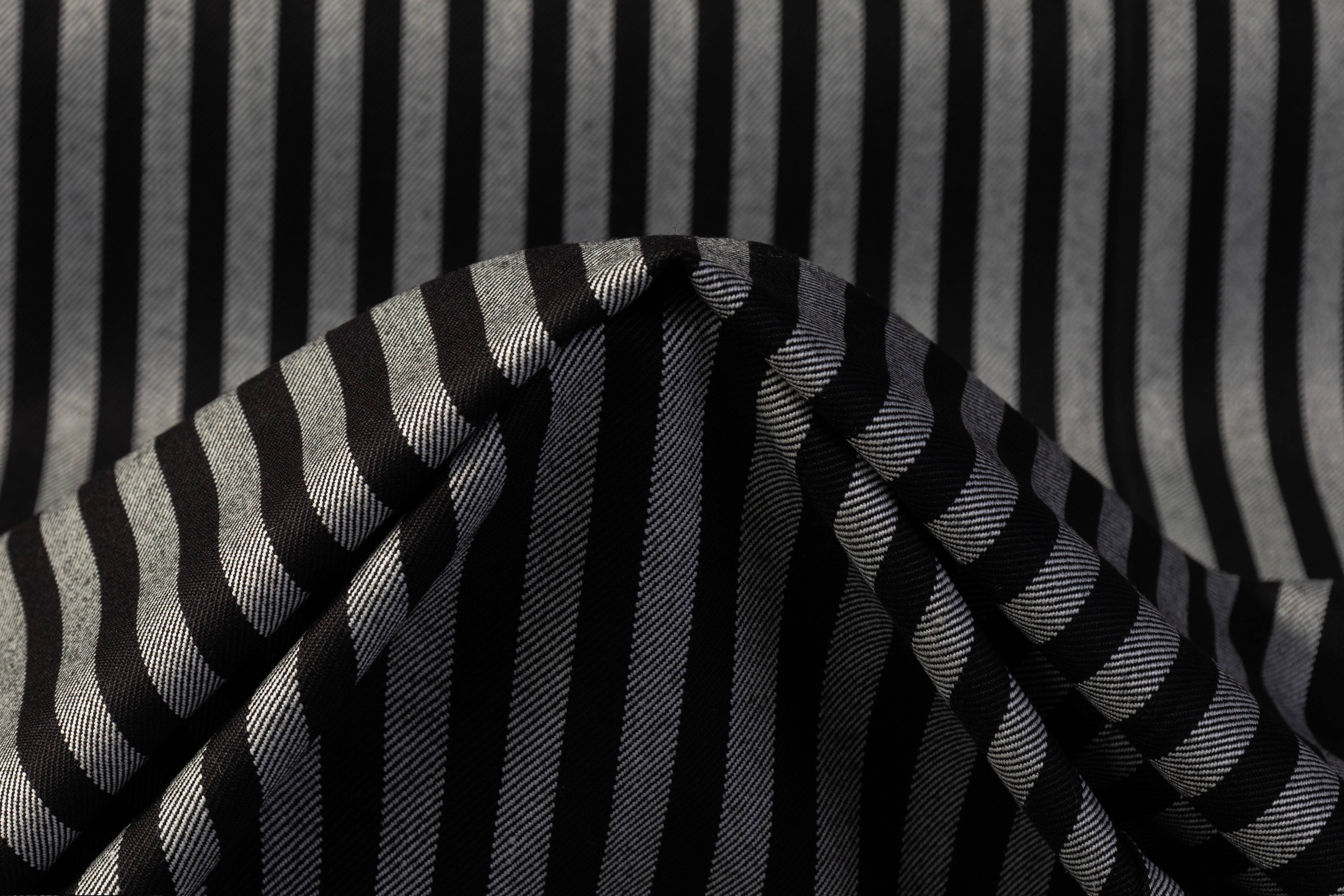 Striped Italian Wool Nylon Suiting - Black / Gray