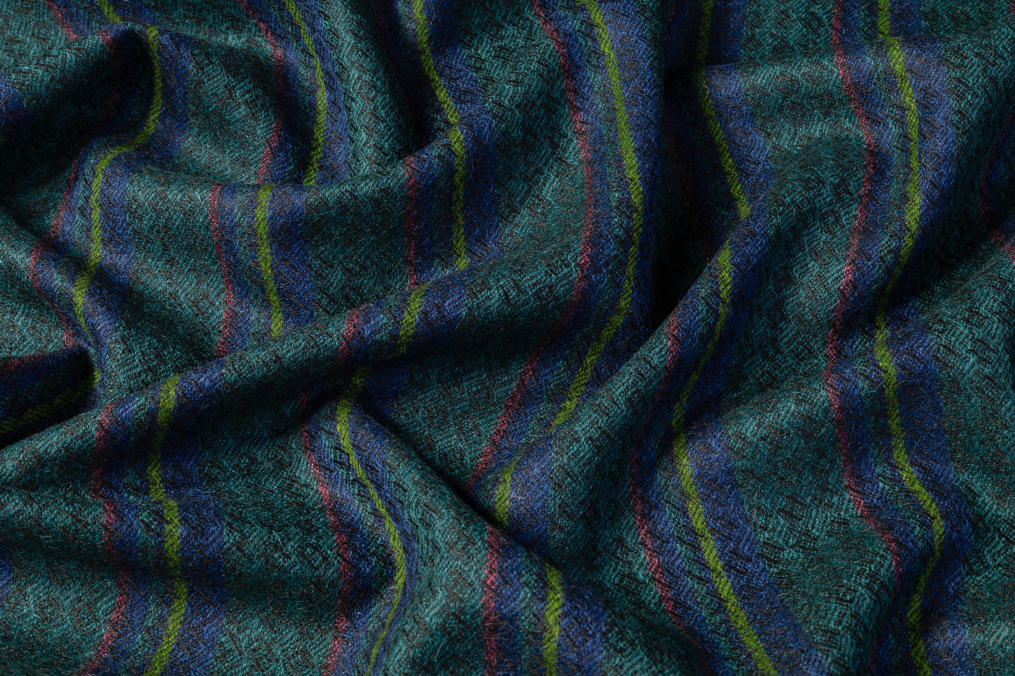 Striped Italian Alpaca Wool - Teal Green