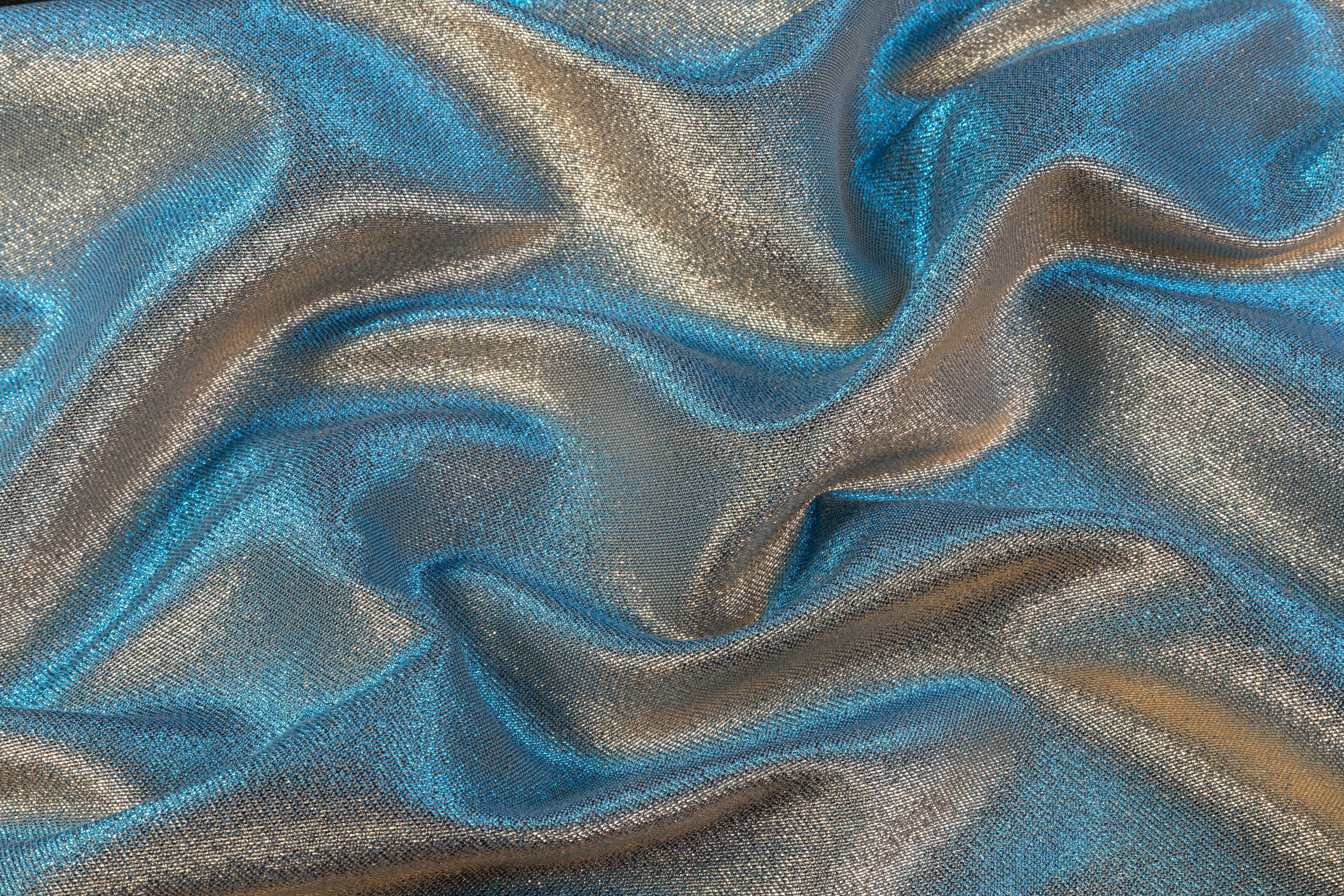 Iridescent Metallic Brocade - Blue / Gold