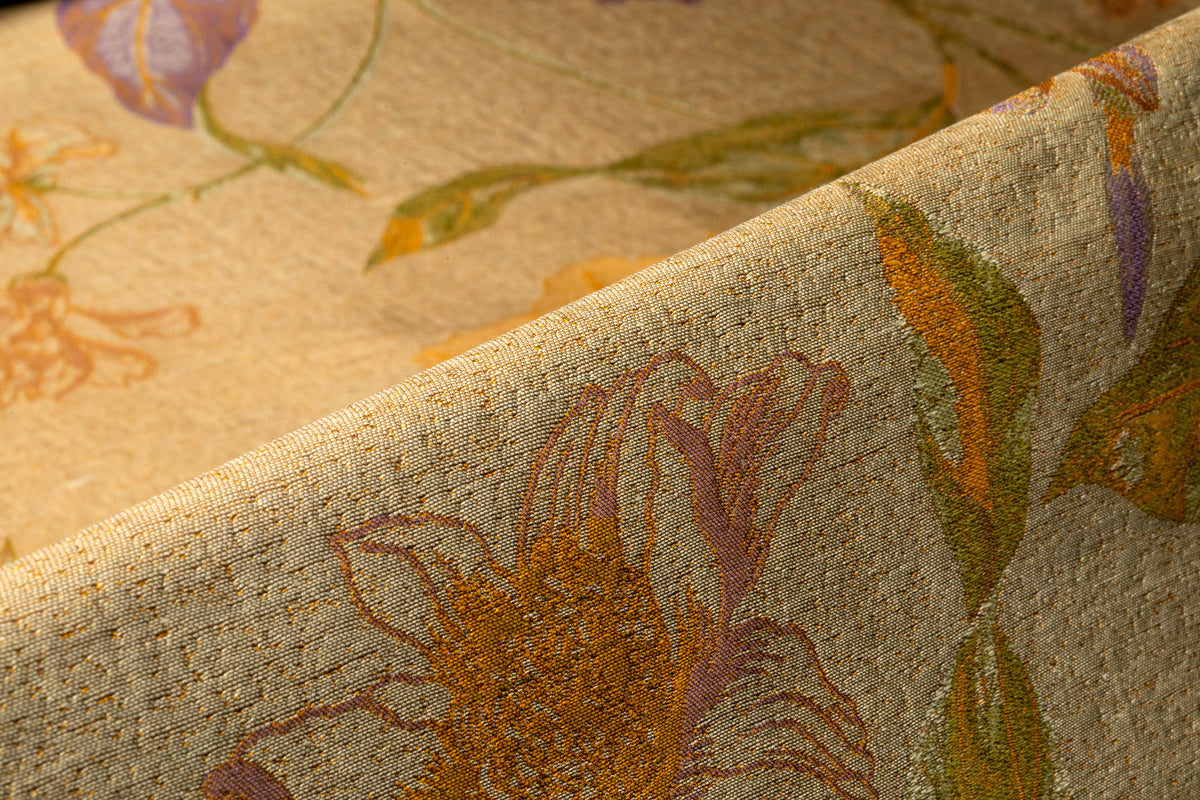 Floral Italian Pure Silk Brocade - Antique Gold