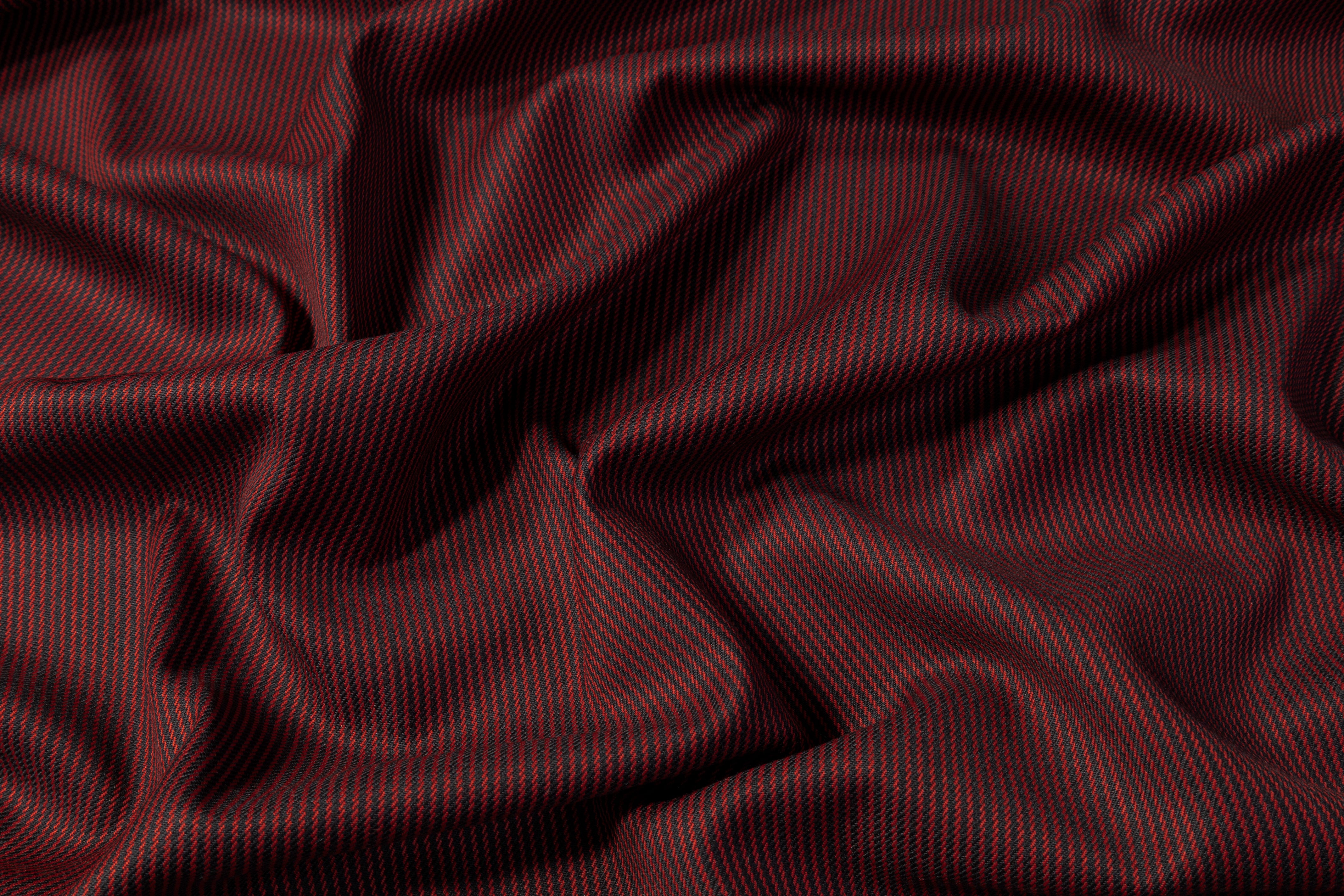 Striped Italian Wool Nylon Suiting - Red / Black