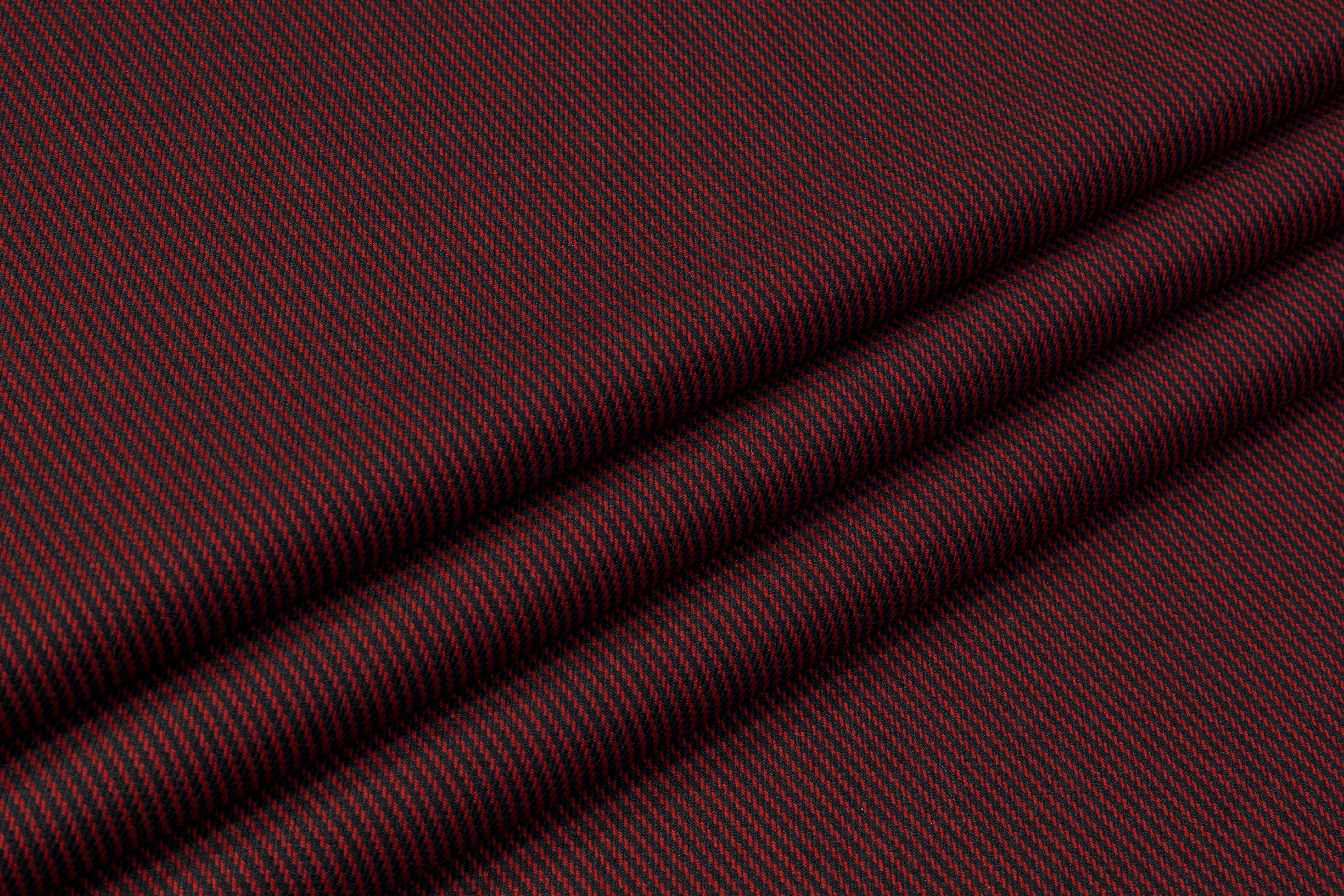 Striped Italian Wool Nylon Suiting - Red / Black