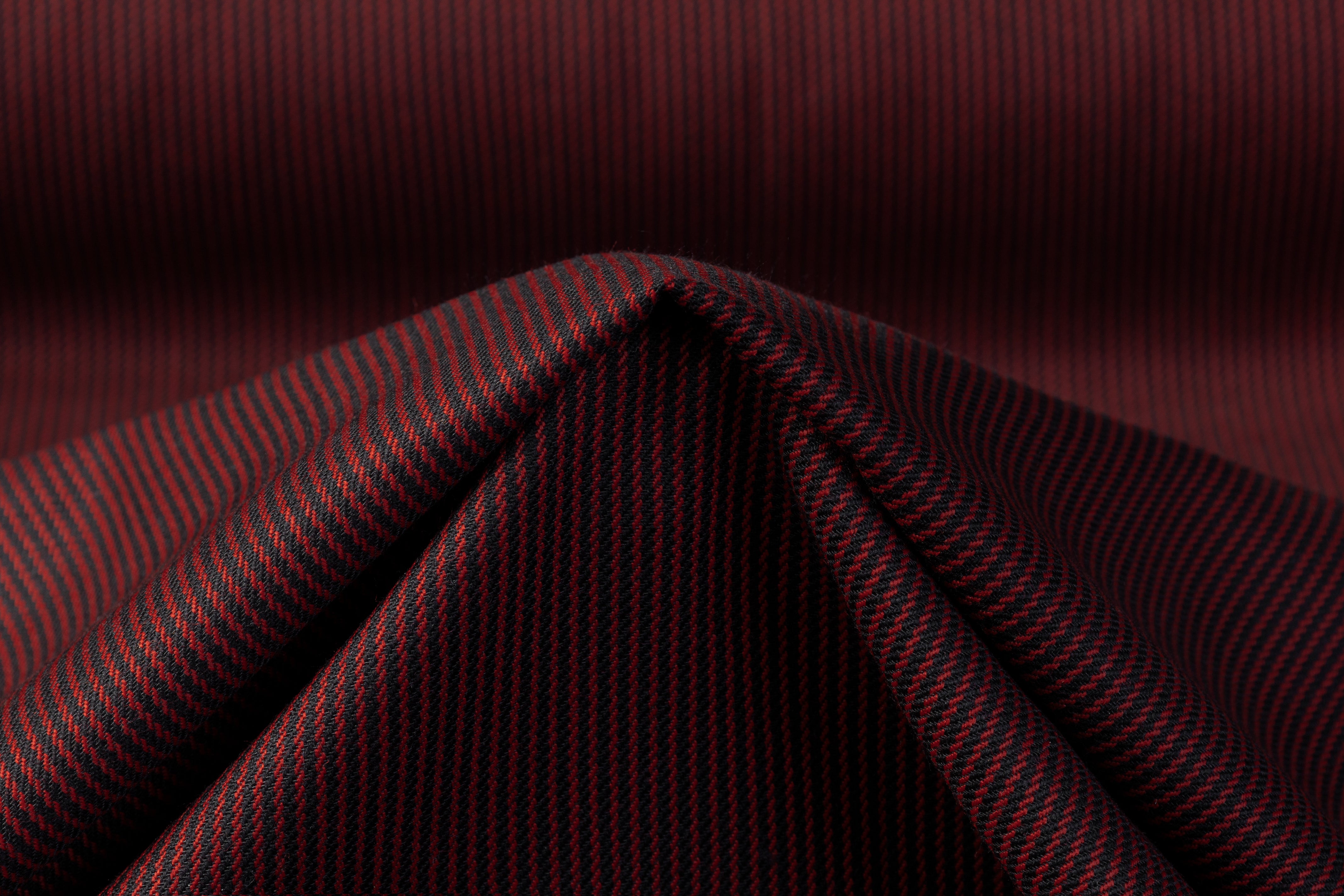 Striped Italian Wool Nylon Suiting - Red / Black
