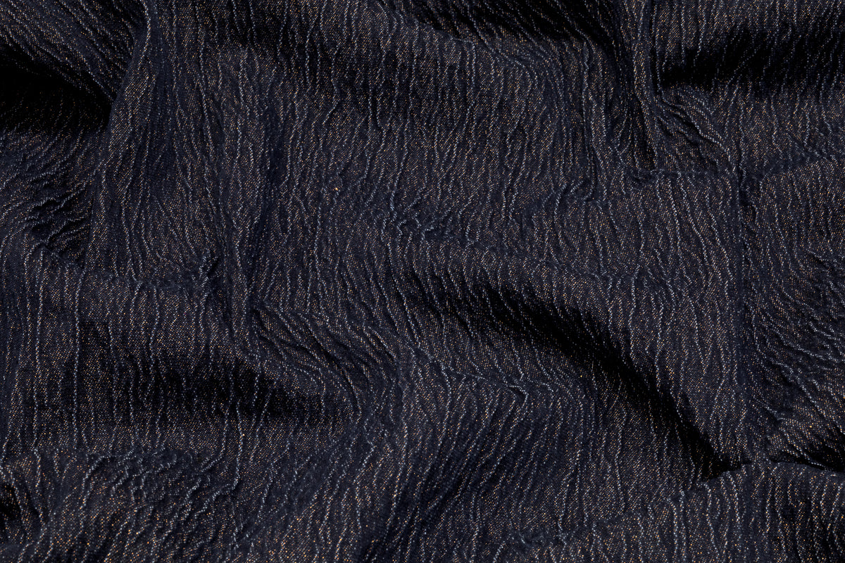 Crinkled Metallic Italian Denim - Blue / Copper