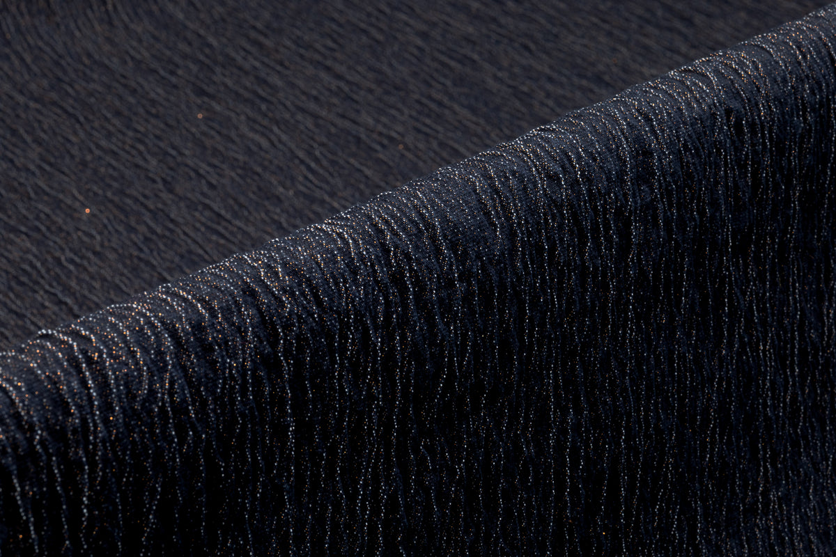 Crinkled Metallic Italian Denim - Blue / Copper