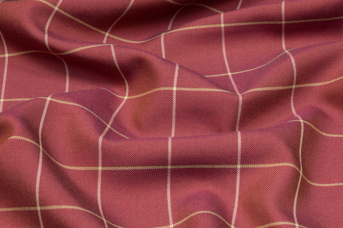 Windowpane Italian Silk and Wool Suiting - Rosy Red