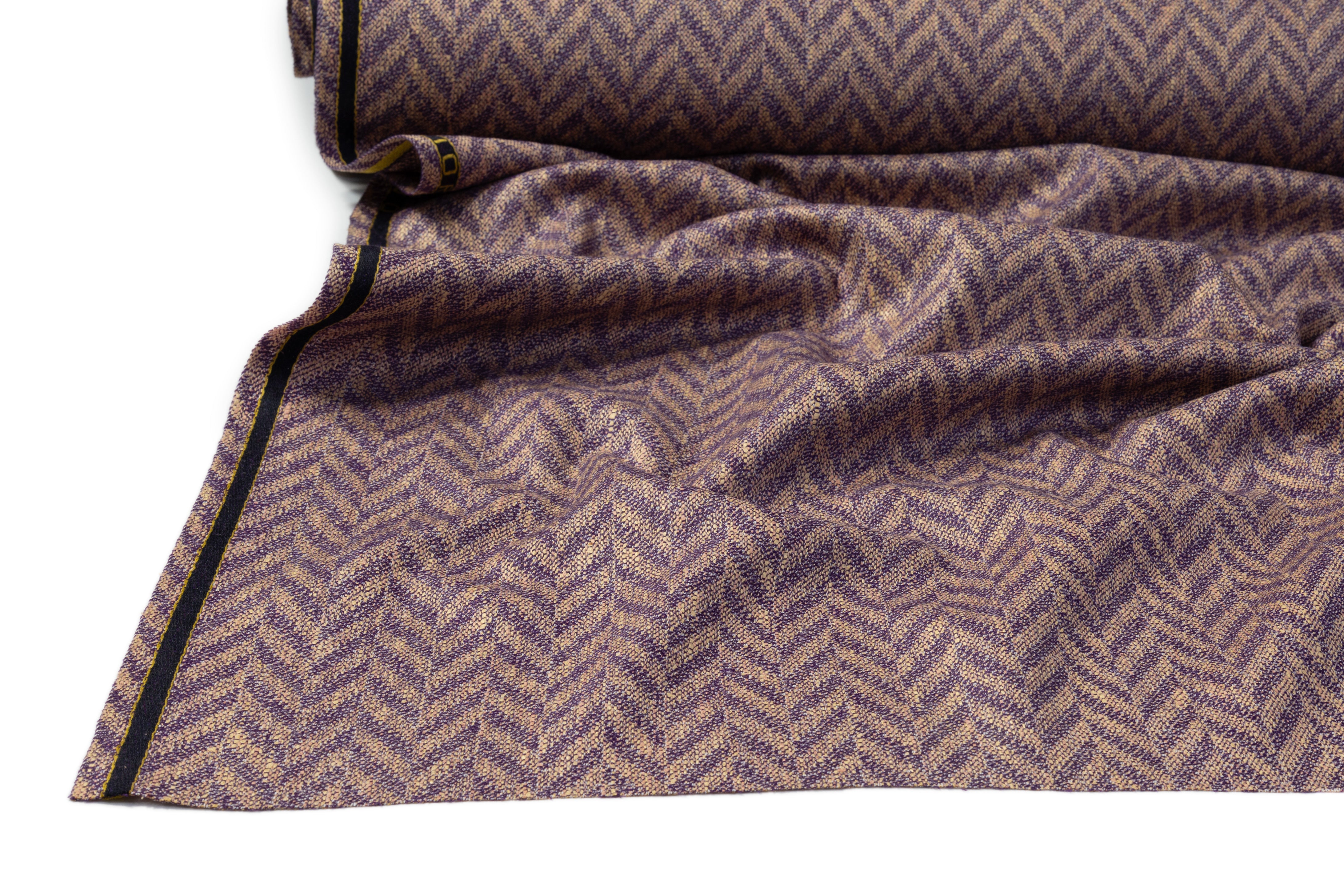 Herringbone Italian Wool Suiting - Purple / Beige