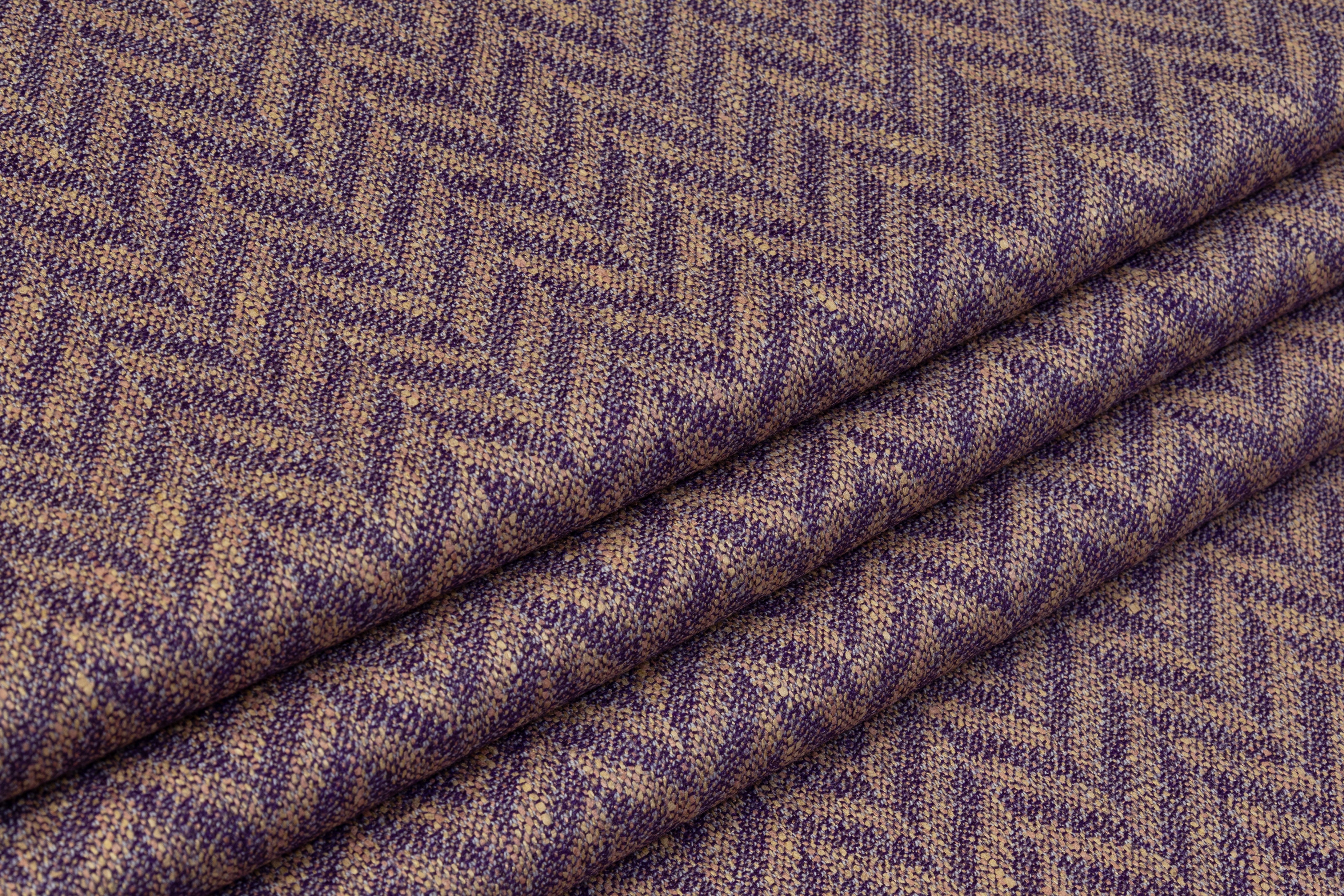 Herringbone Italian Wool Suiting - Purple / Beige