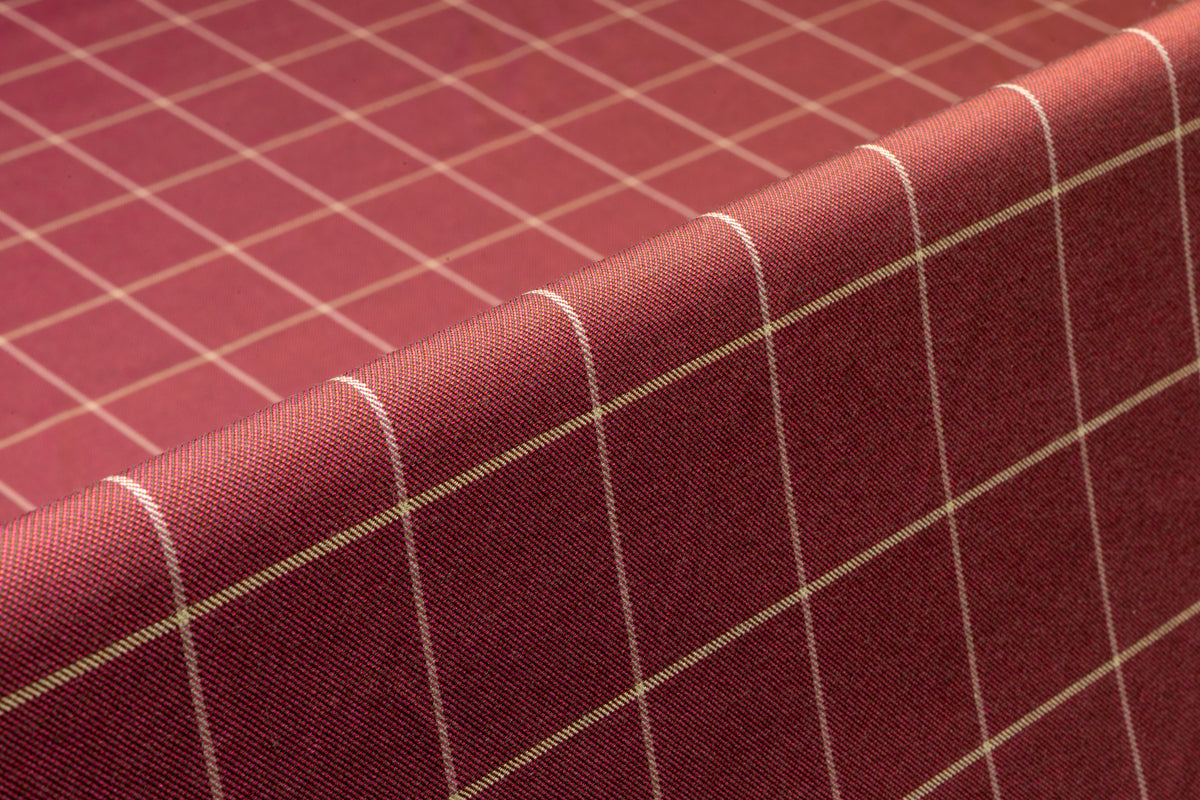 Windowpane Italian Silk and Wool Suiting - Rosy Red