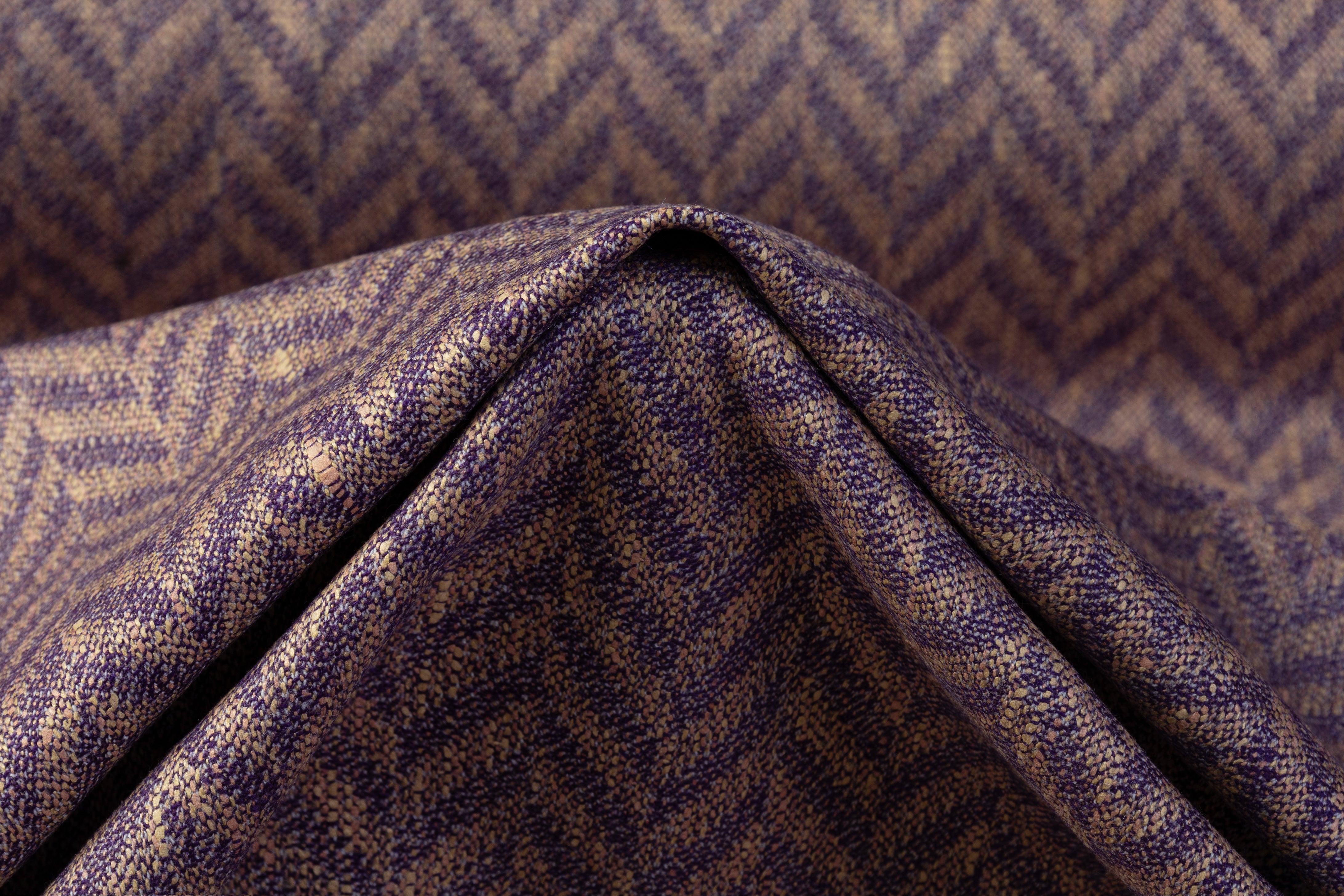 Herringbone Italian Wool Suiting - Purple / Beige