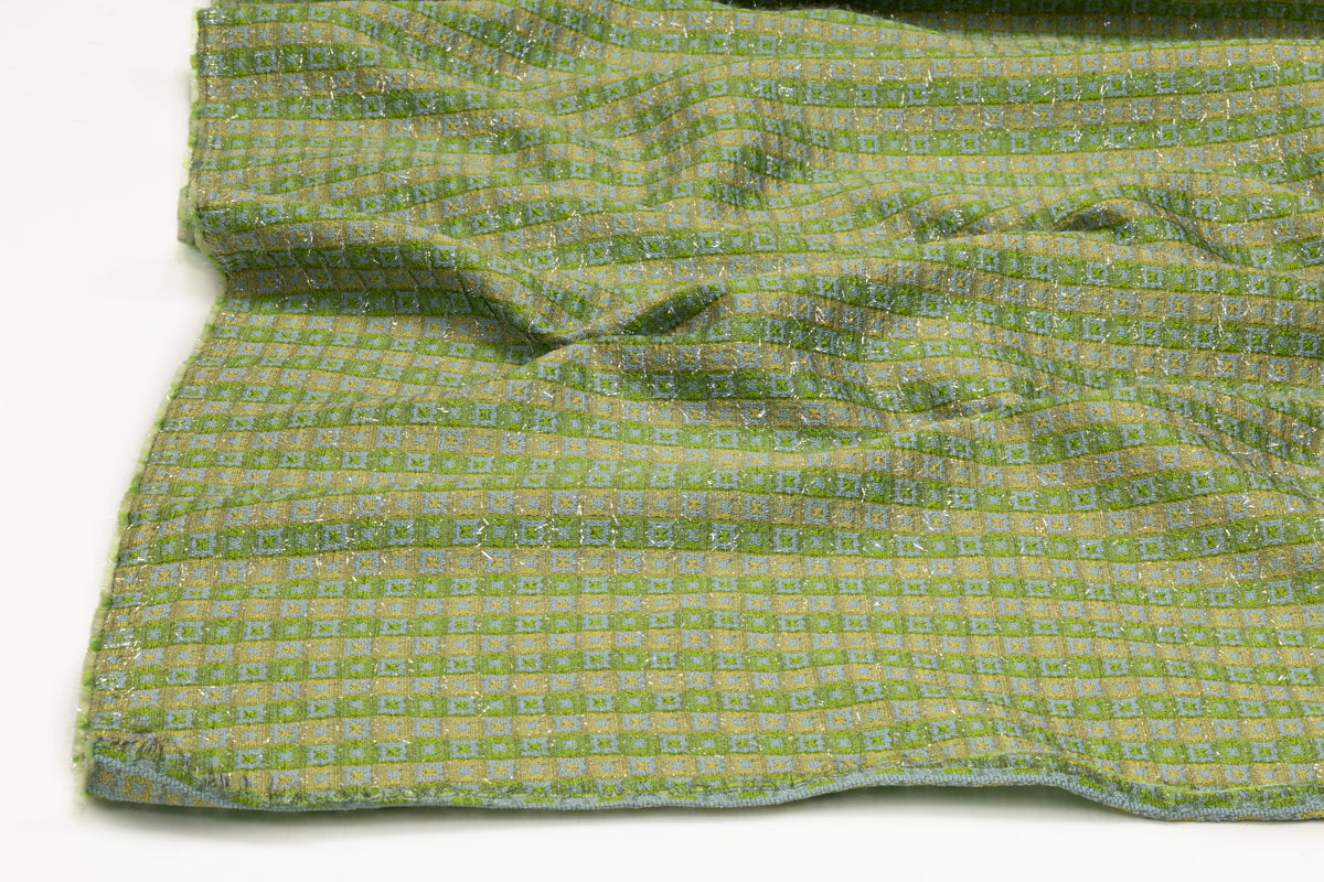 Geometric Metallic Italian Silk Blend Brocade - Green