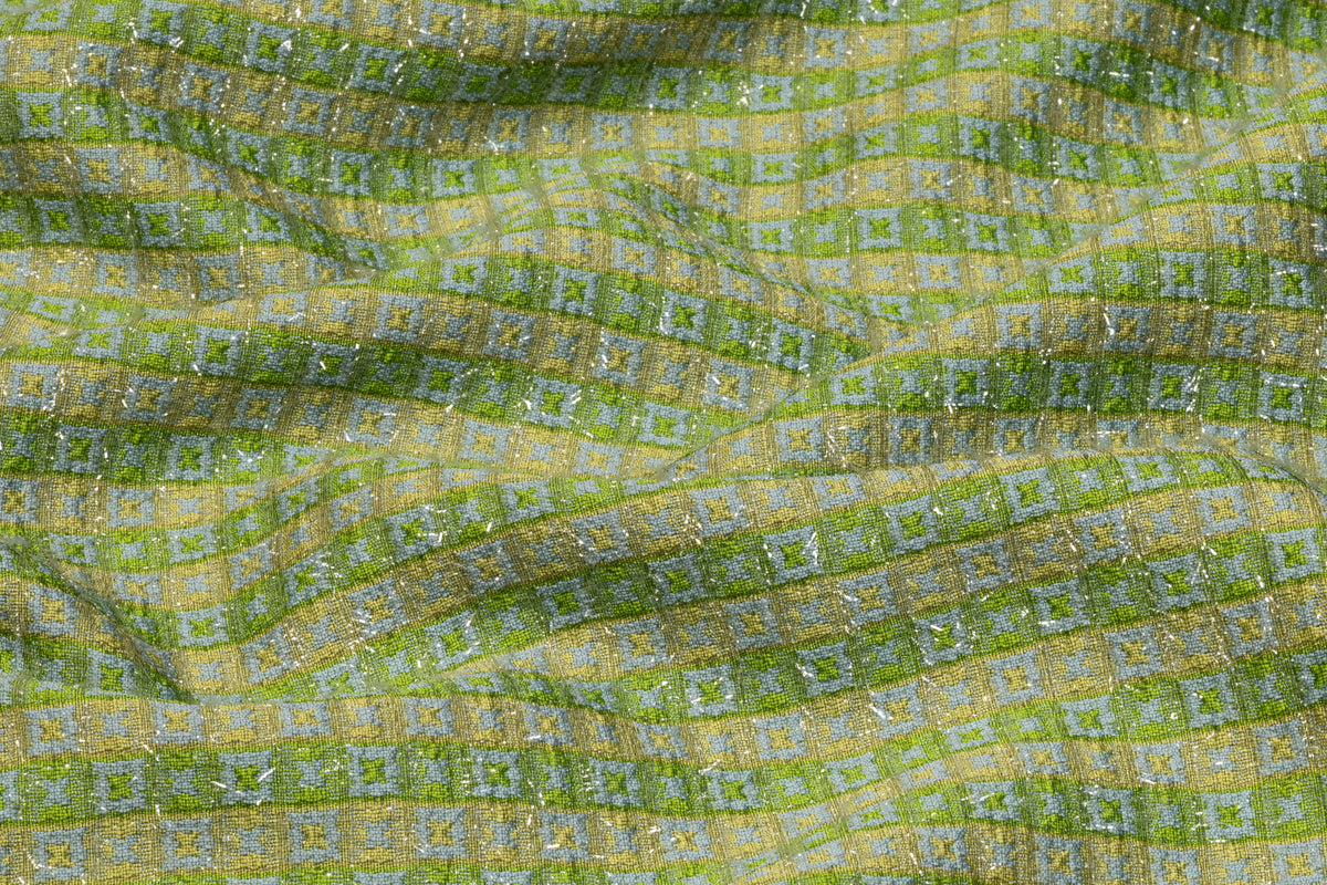Geometric Metallic Italian Silk Blend Brocade - Green
