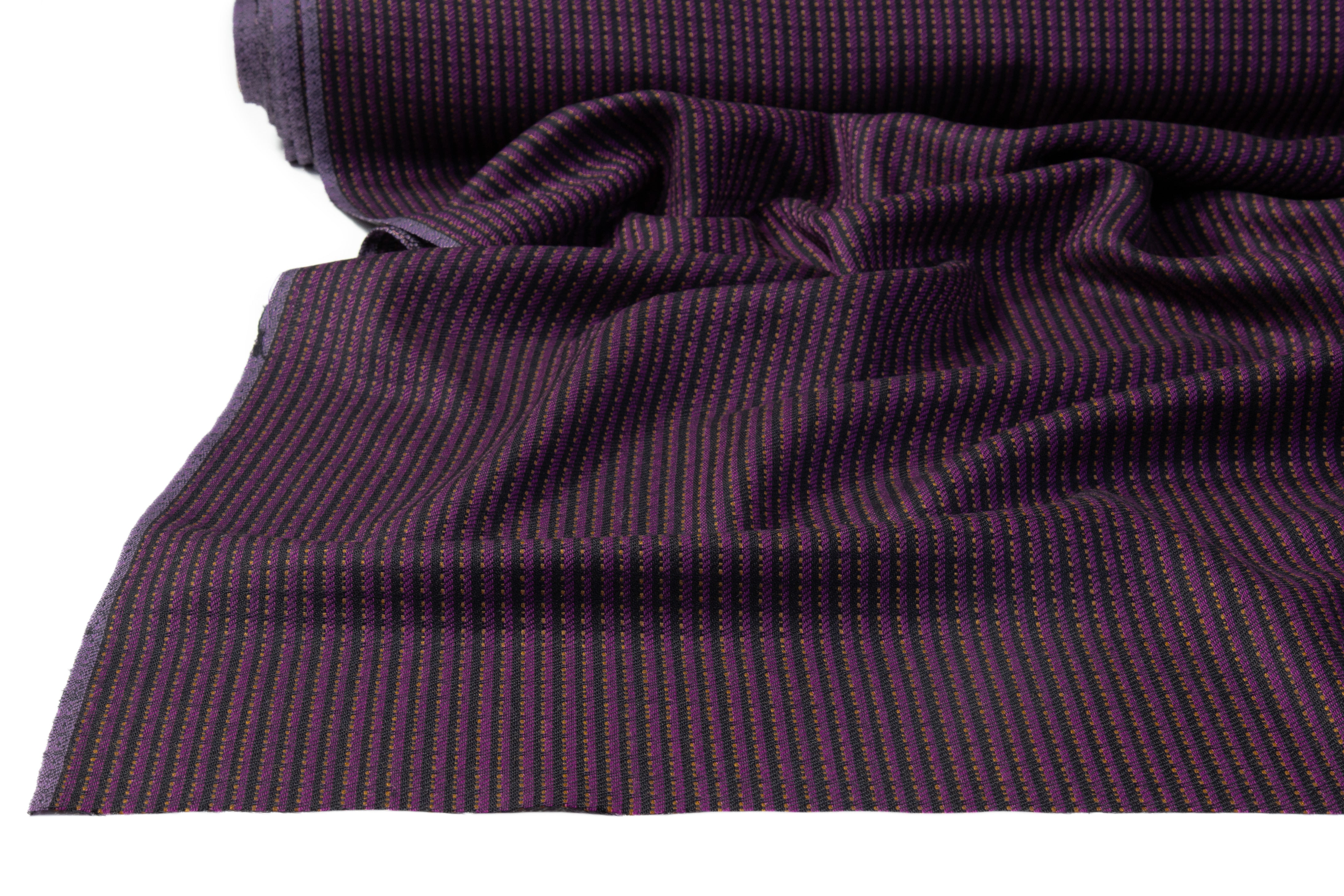 Textured Striped Italian Wool Suiting - Purple / Black / Camel