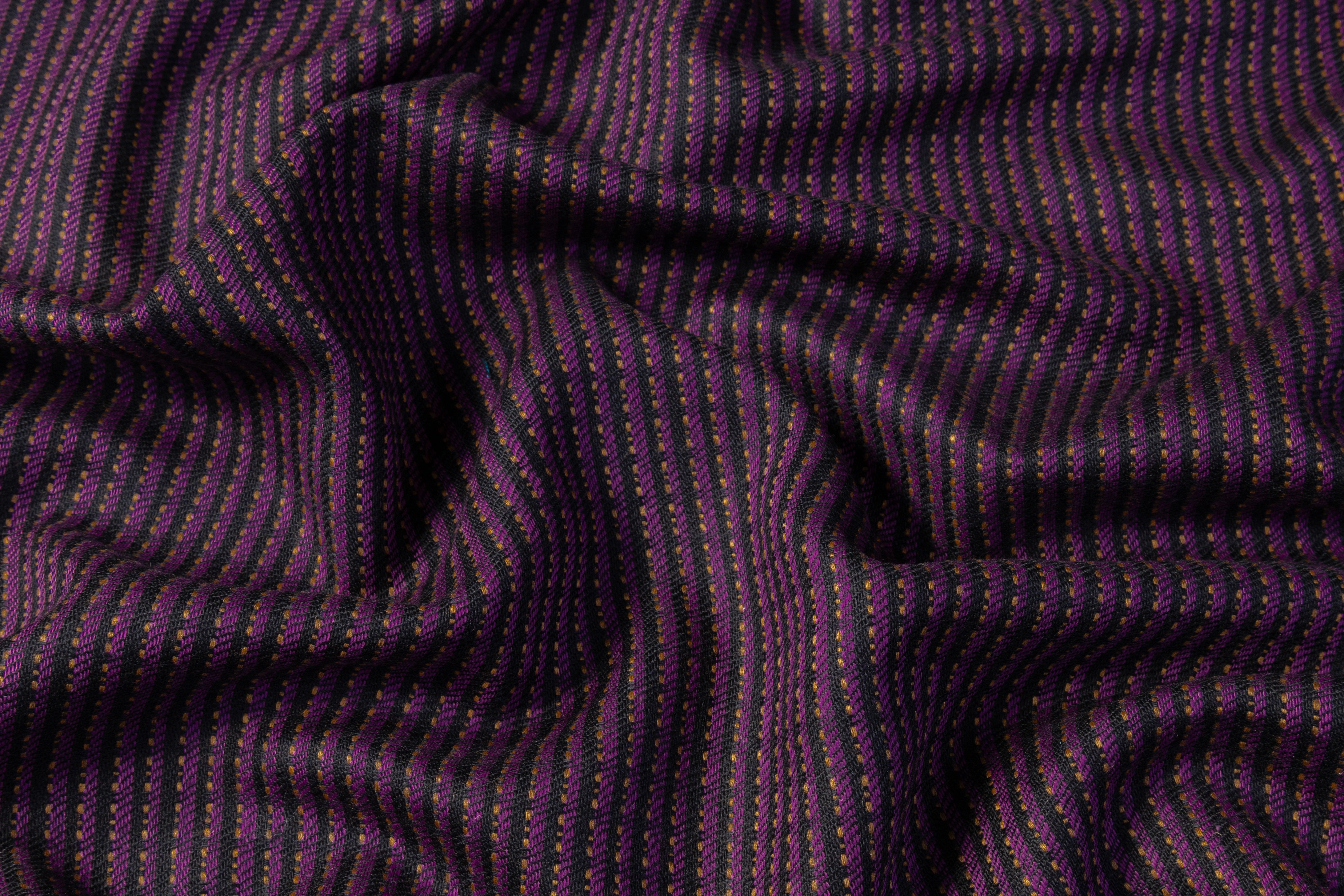Textured Striped Italian Wool Suiting - Purple / Black / Camel