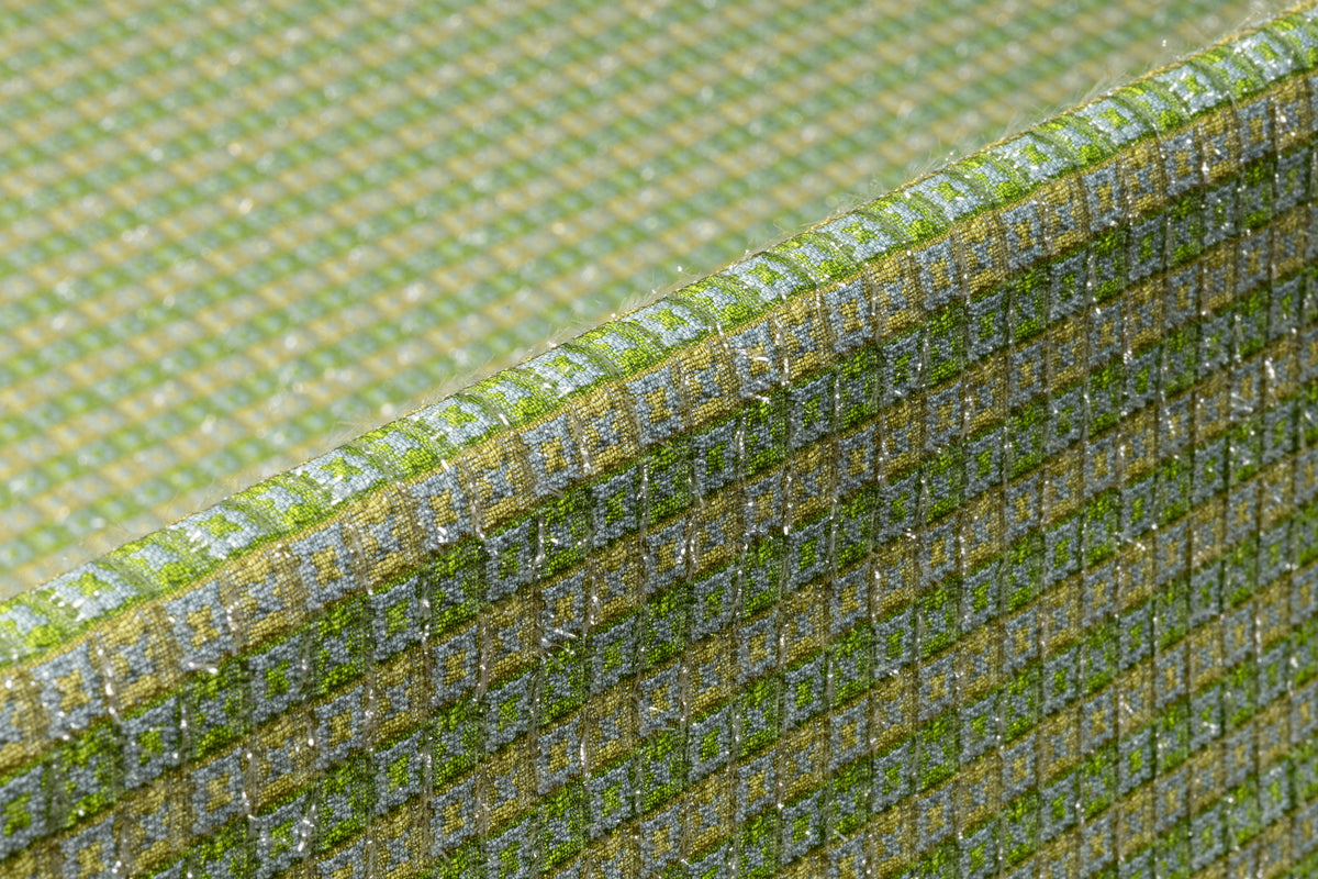 Geometric Metallic Italian Silk Blend Brocade - Green