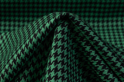Houndstooth Italian Wool Suiting - Green / Black