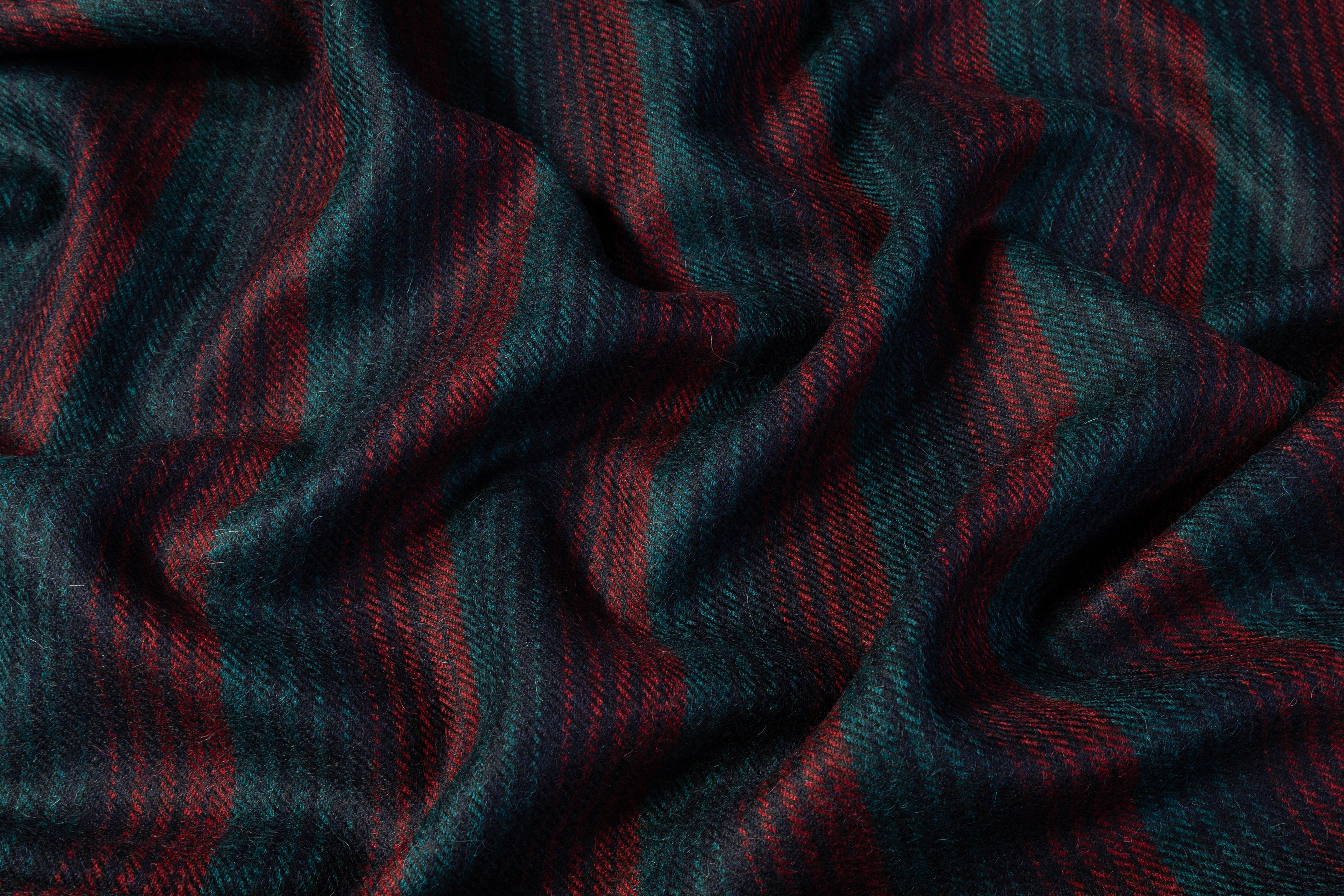 Striped Italian Alpaca Wool Blend - Teal Green / Navy / Red