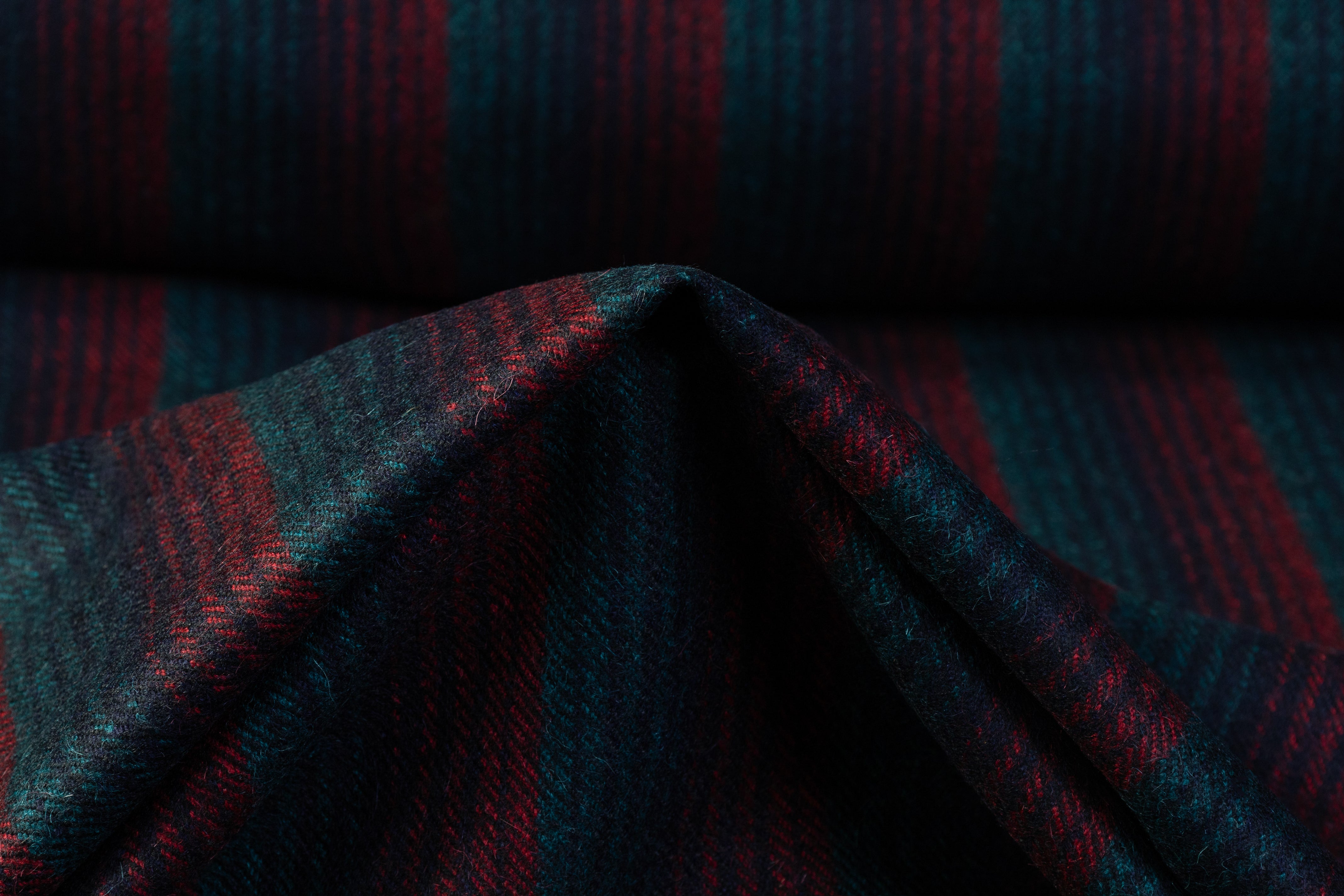 Striped Italian Alpaca Wool Blend - Teal Green / Navy / Red