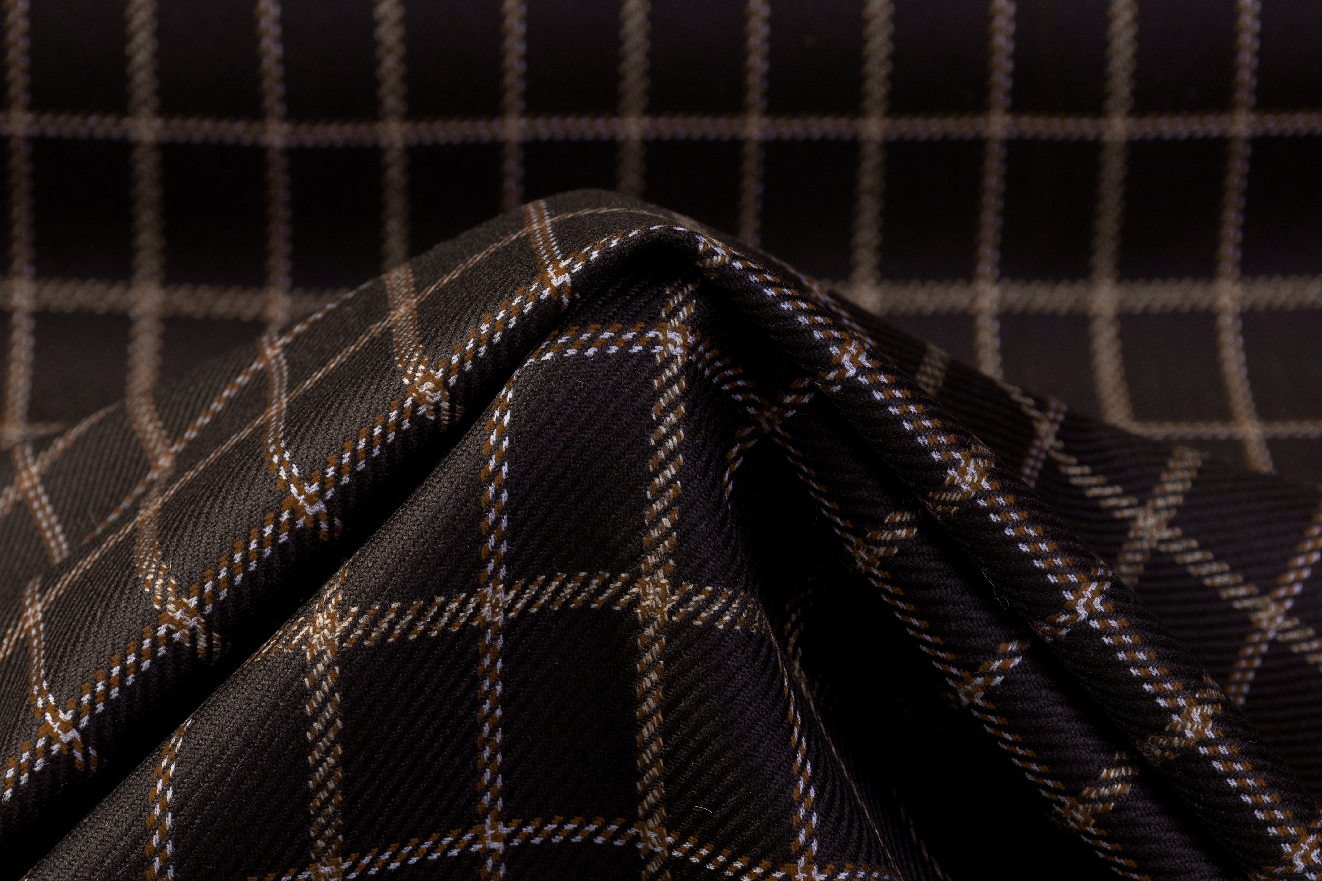 Checked Italian Wool Twill Suiting - Brown