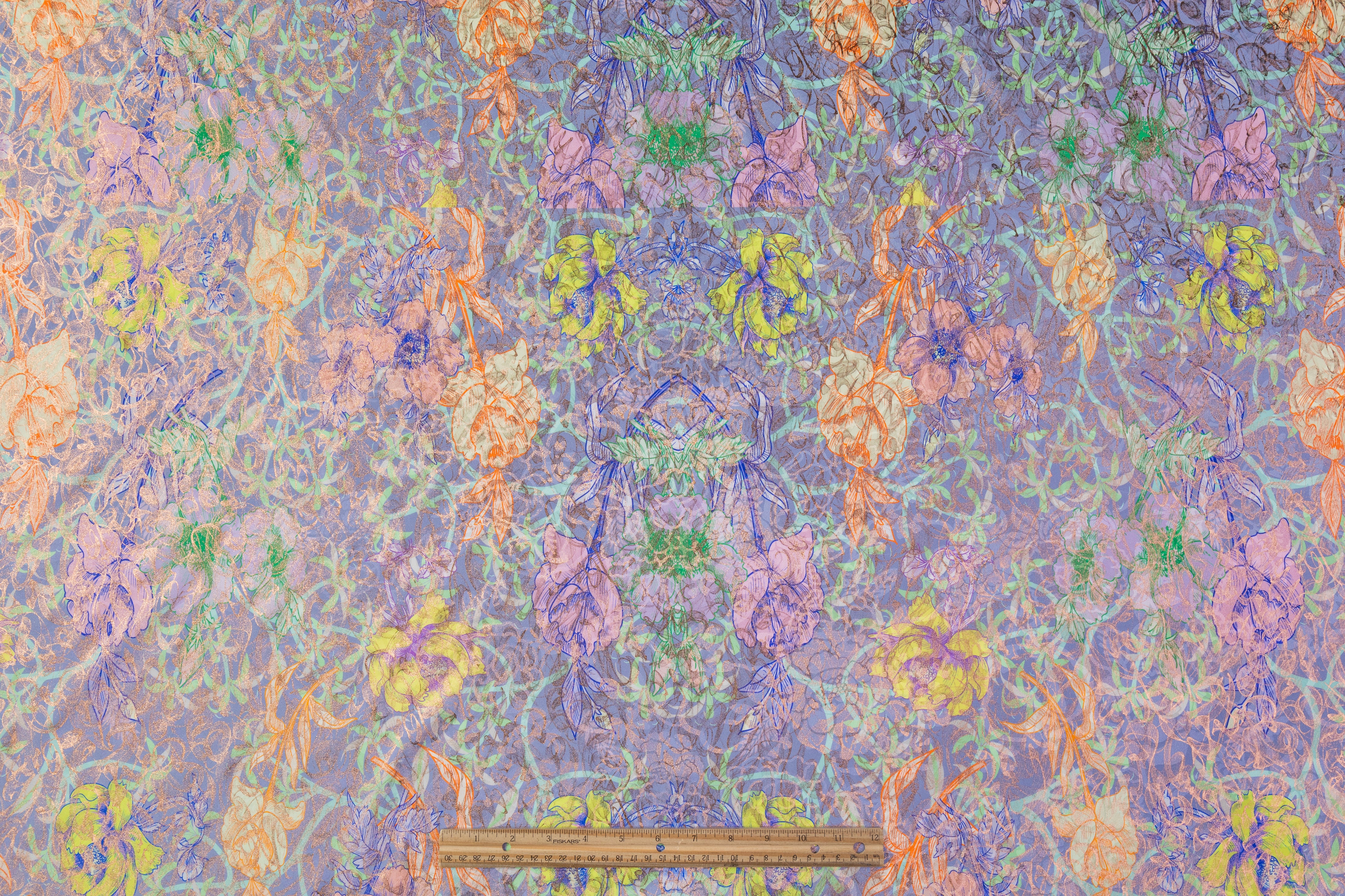 Laminated and Printed Italian Silk Jacquard - Multicolor / Rose Gold