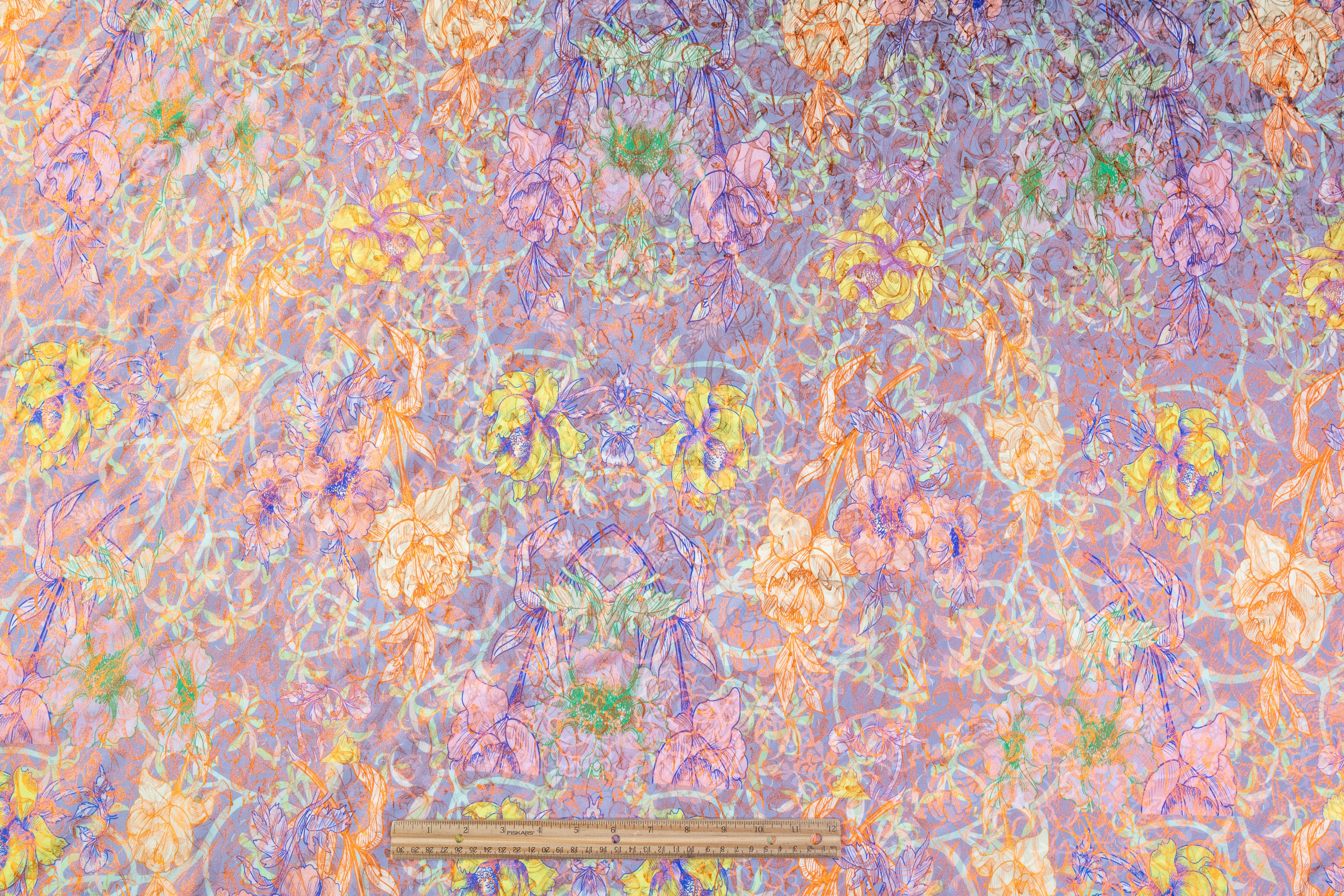 Laminated and Printed Italian Silk Jacquard - Multicolor / Orange