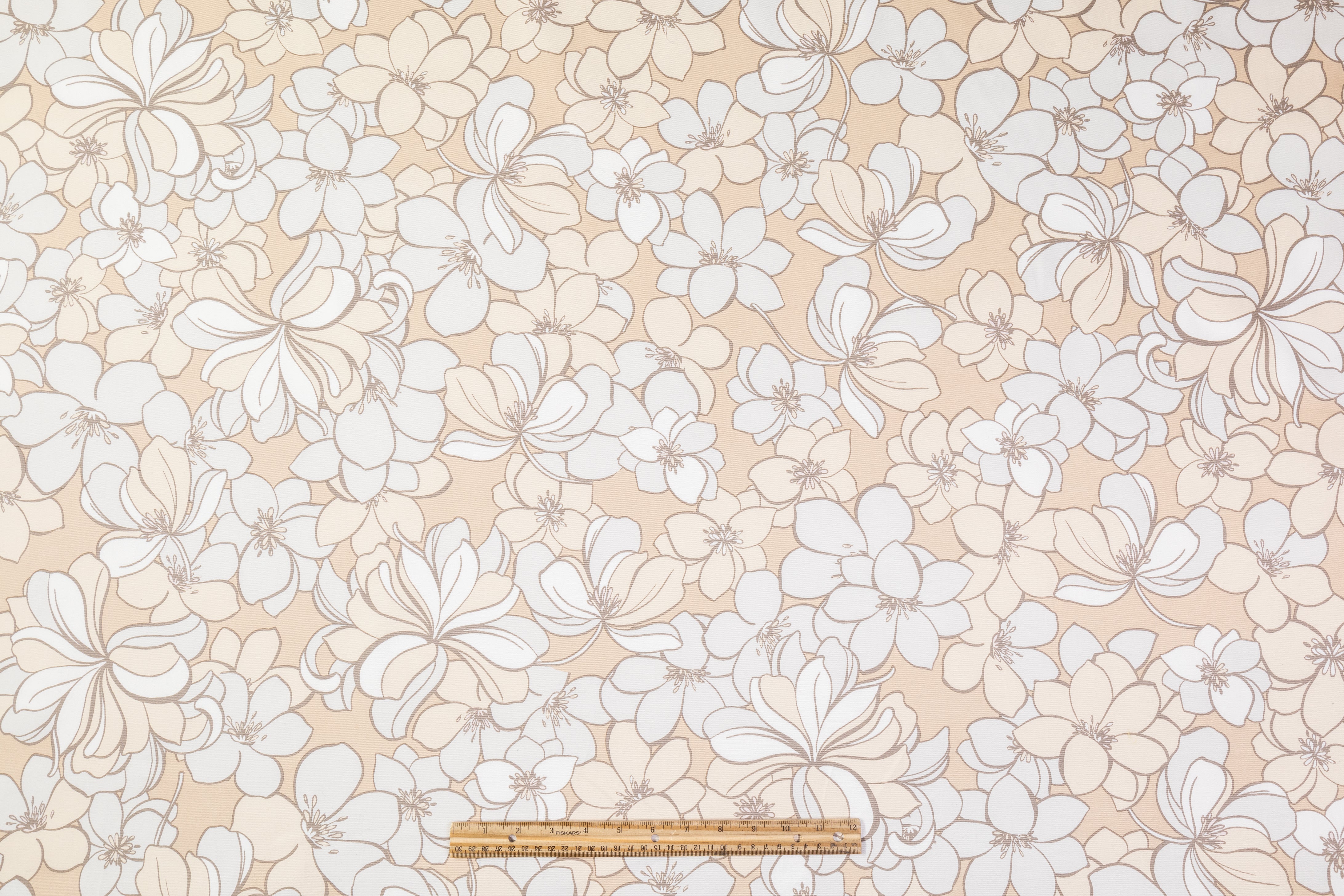 Floral Italian Cotton Twill - Beige / Gray