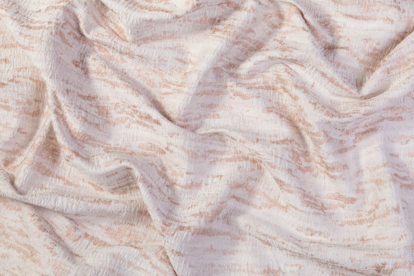 Abstract Crushed Metallic Brocade - Rose Gold / Off White