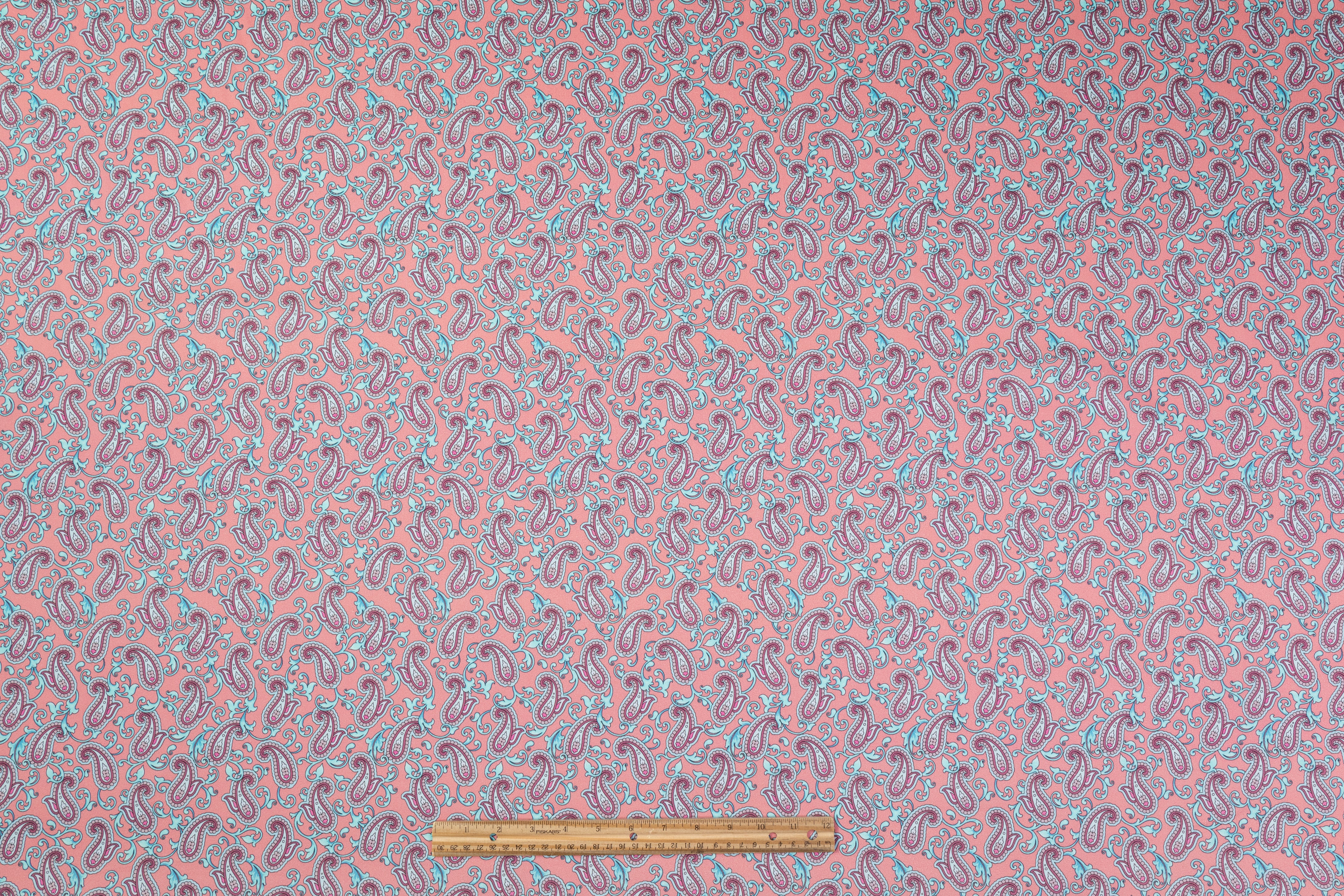Paisley Italian Cotton Twill - Blue / Pink