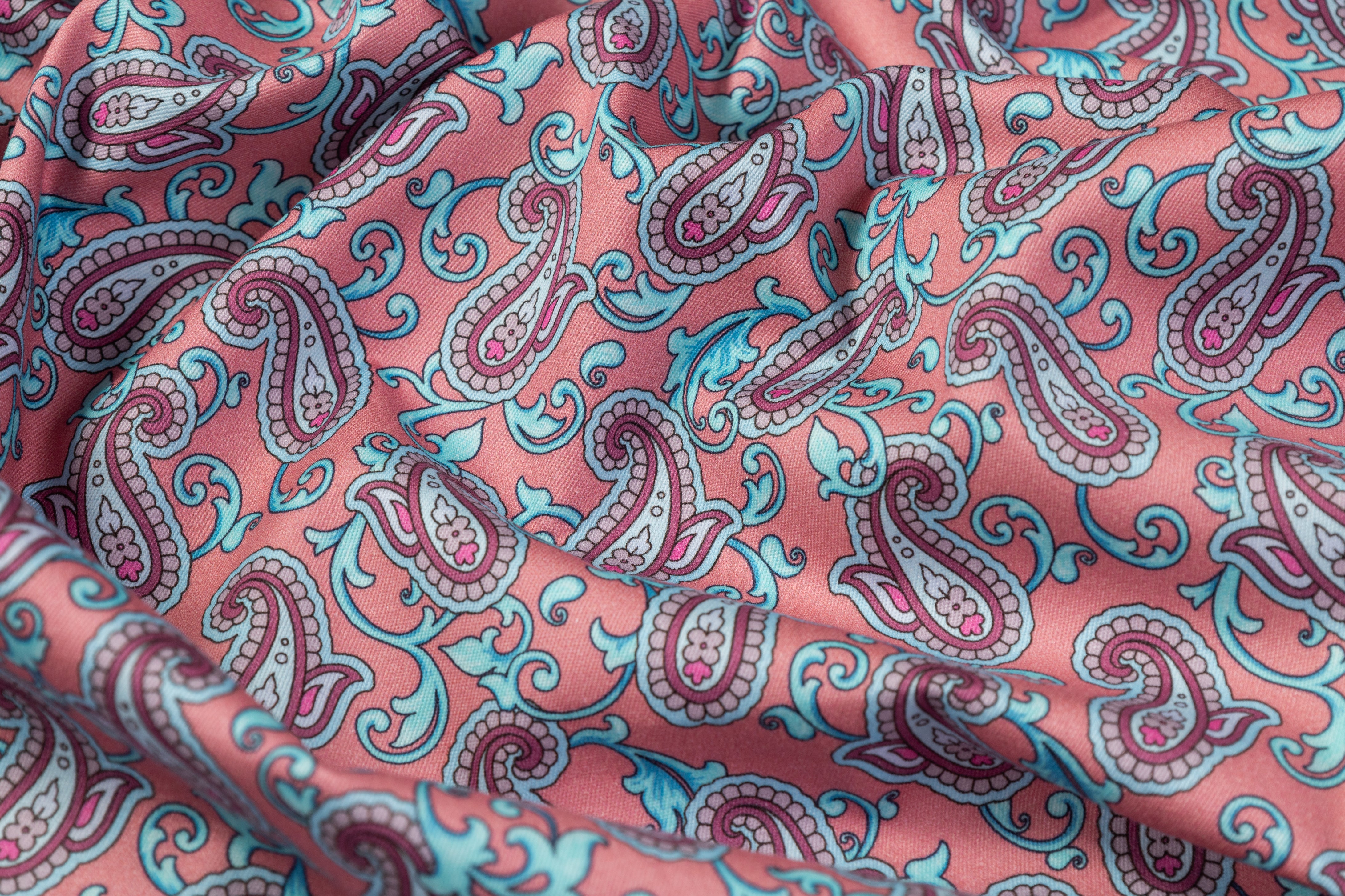 Paisley Italian Cotton Twill - Blue / Pink