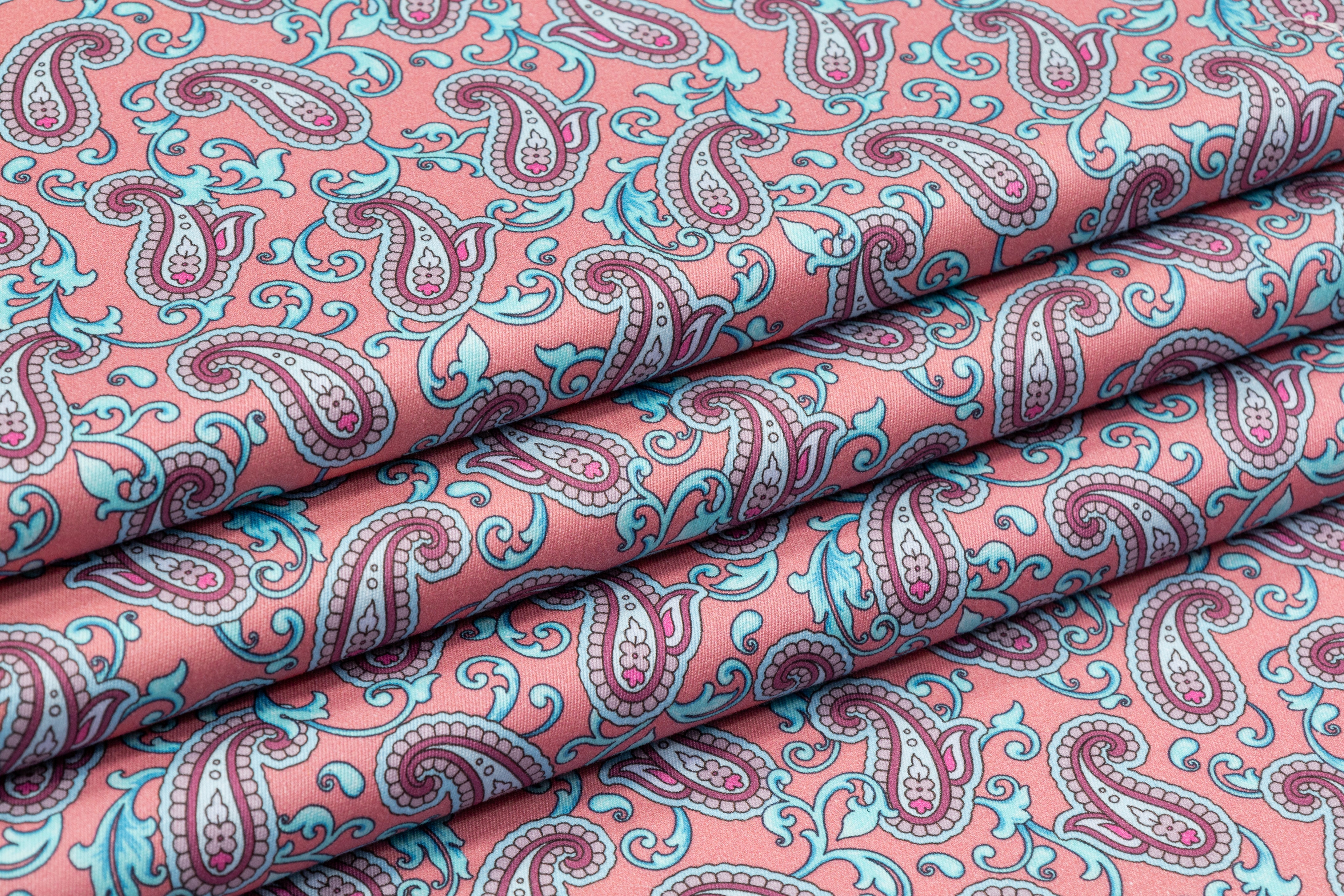 Paisley Italian Cotton Twill - Blue / Pink
