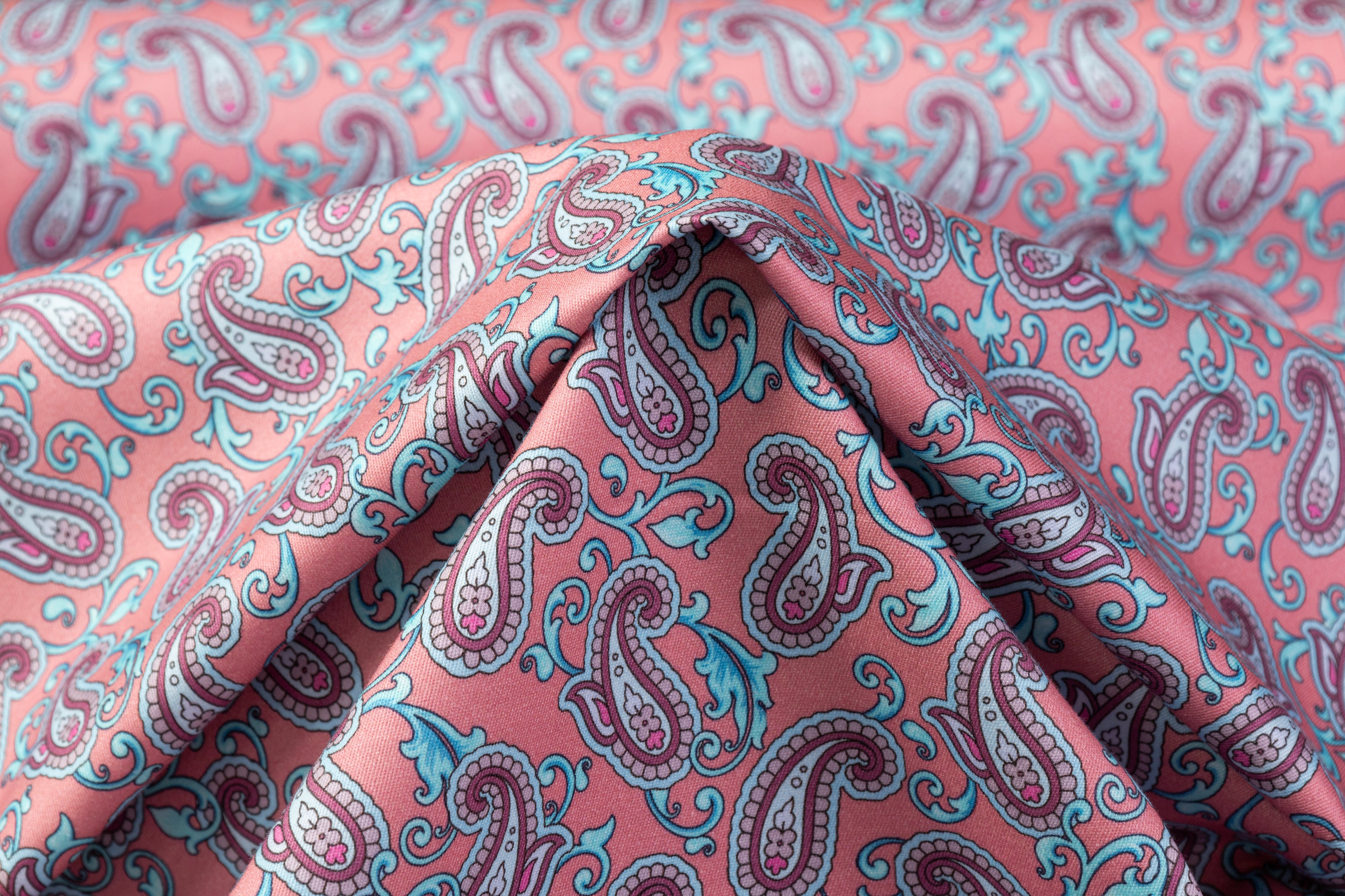 Paisley Italian Cotton Twill - Blue / Pink