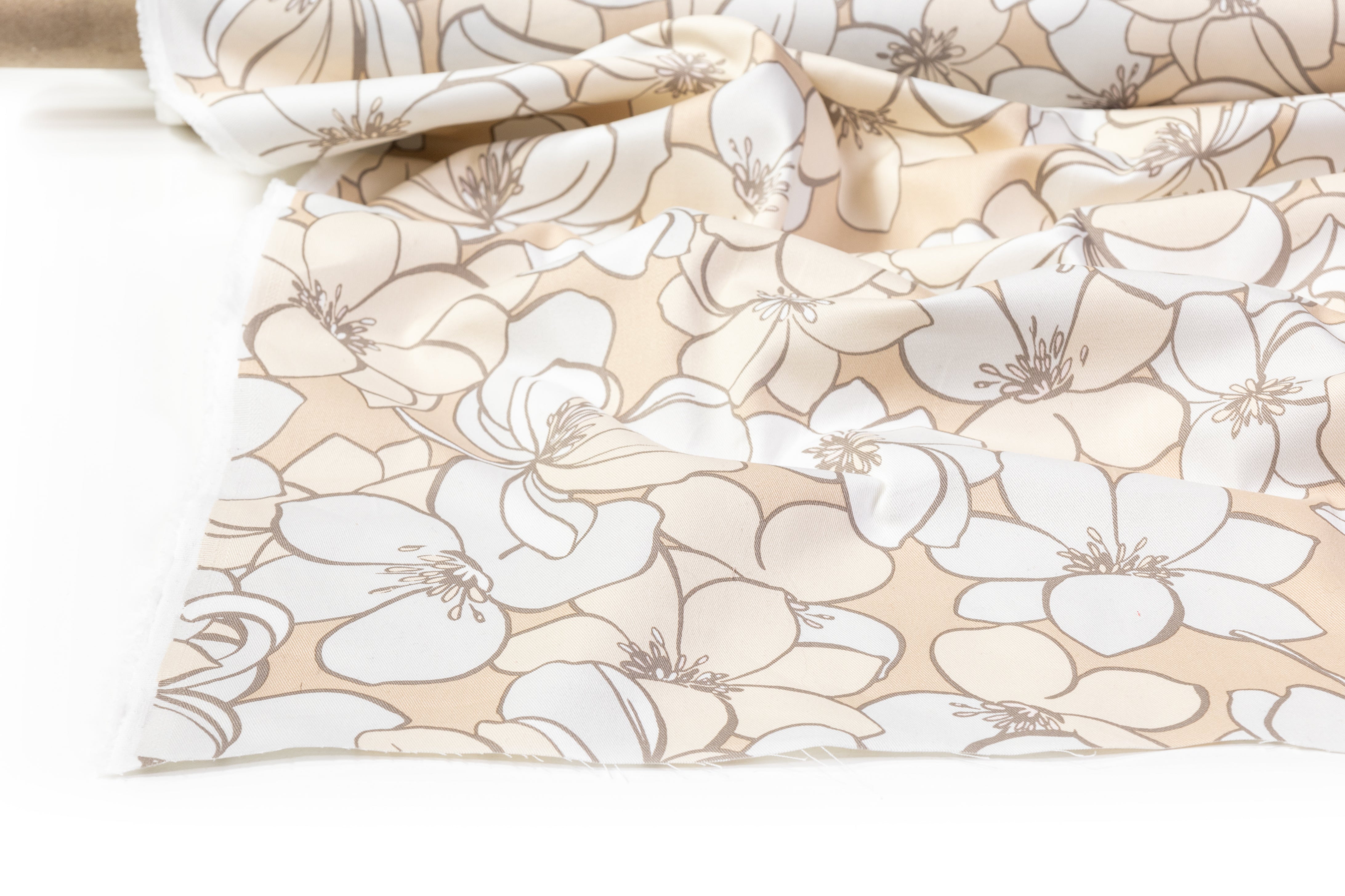 Floral Italian Cotton Twill - Beige / Gray